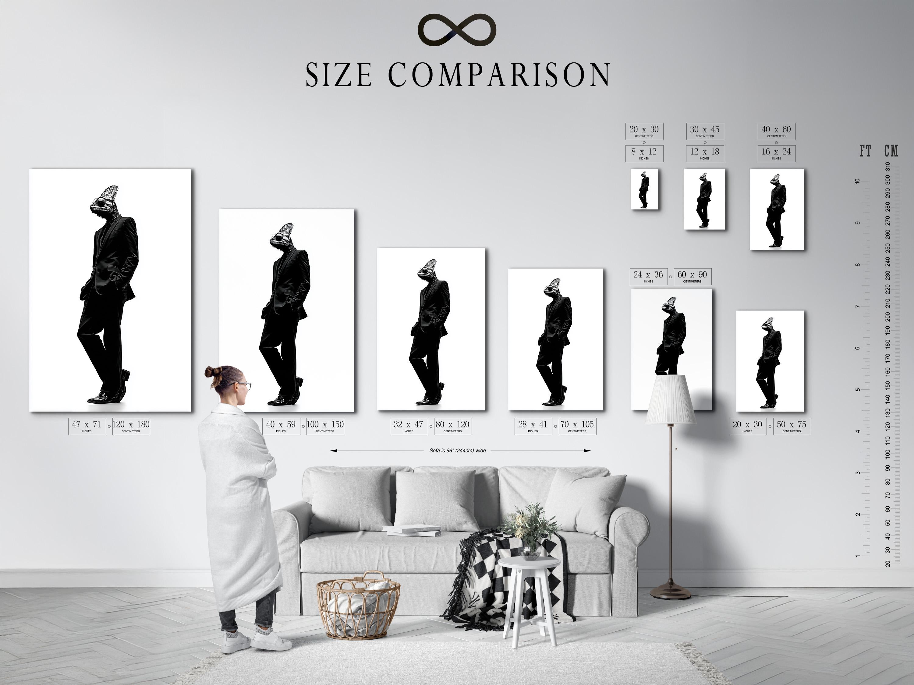 A monochrome chameleon head and suited figure walk in profile against a bright white background, rendered in high-contrast ink-like detail detail view