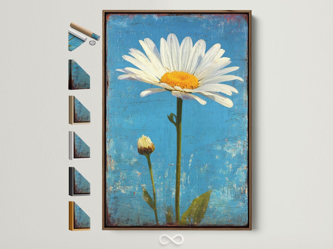 Daisy Canvas Art - Rustic Blue Floral Print, Farmhouse Style Wall Decor ...