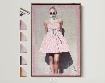 Fashion Wall Art - Pink Dress Canvas Print, Stylish Girl Poster, Modern Room Decor, Chic Boutique Art, Girly Wall Hanging for Fashionista