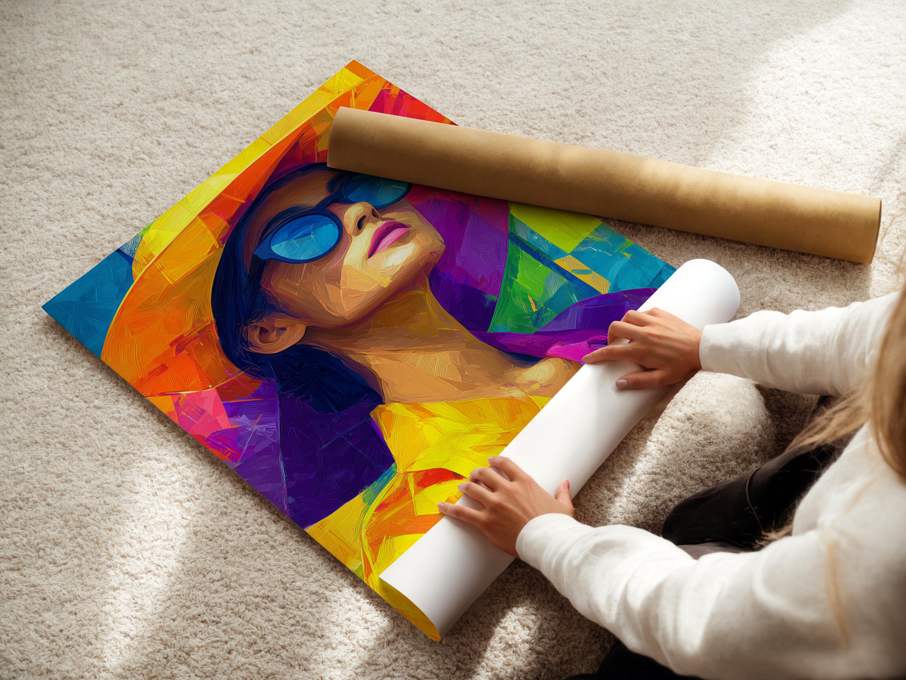 Woman portrait artwork displayed in a wall mockup with other small matching versions