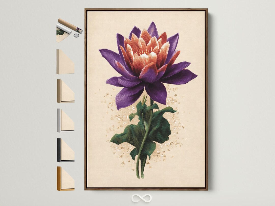 Lotus Flower Canvas Art Print - Purple & Peach Botanical Wall Decor ...