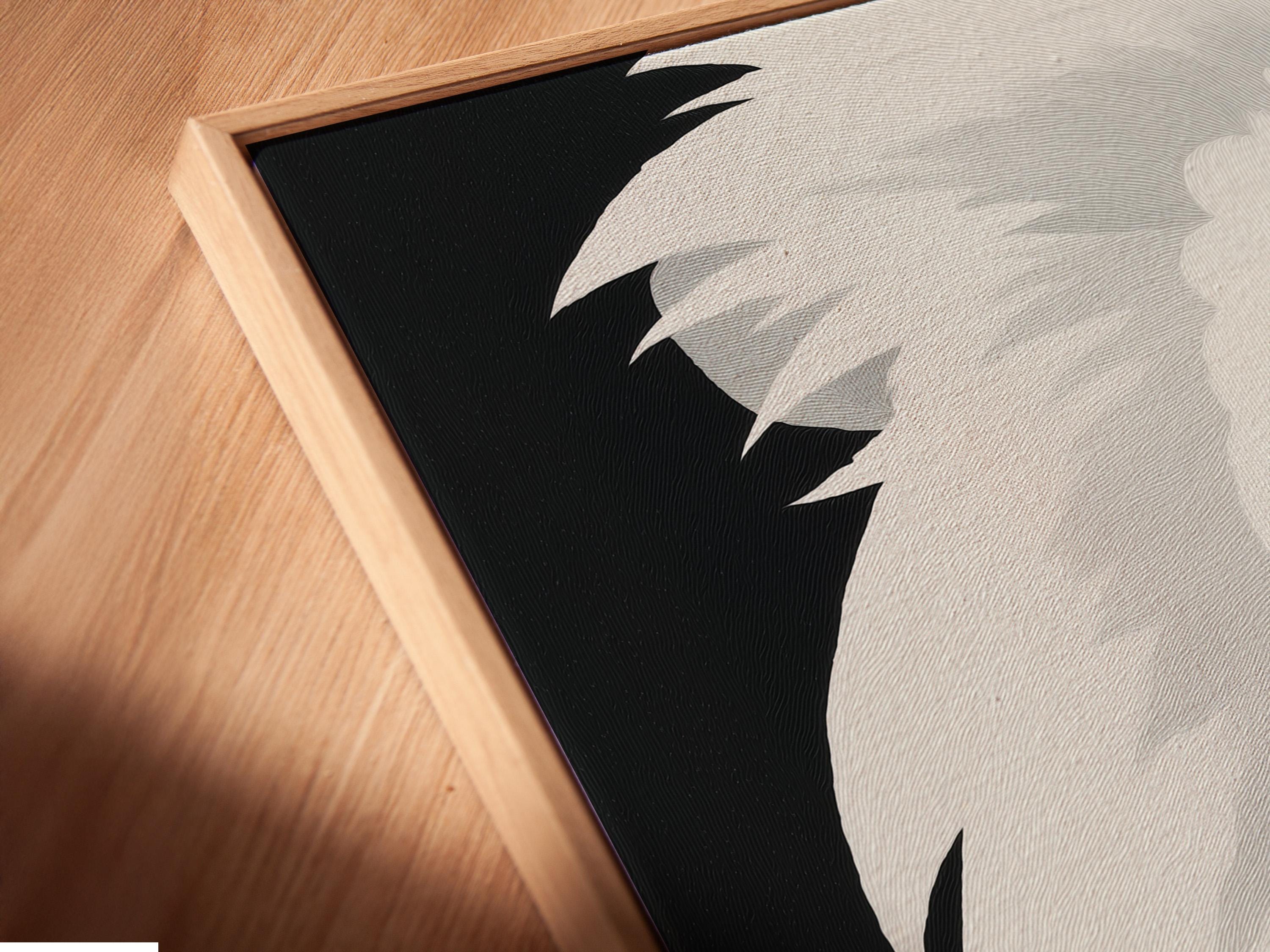 Monochrome lion portrait artwork with stylised mane and yellow-green eye highlights detail view