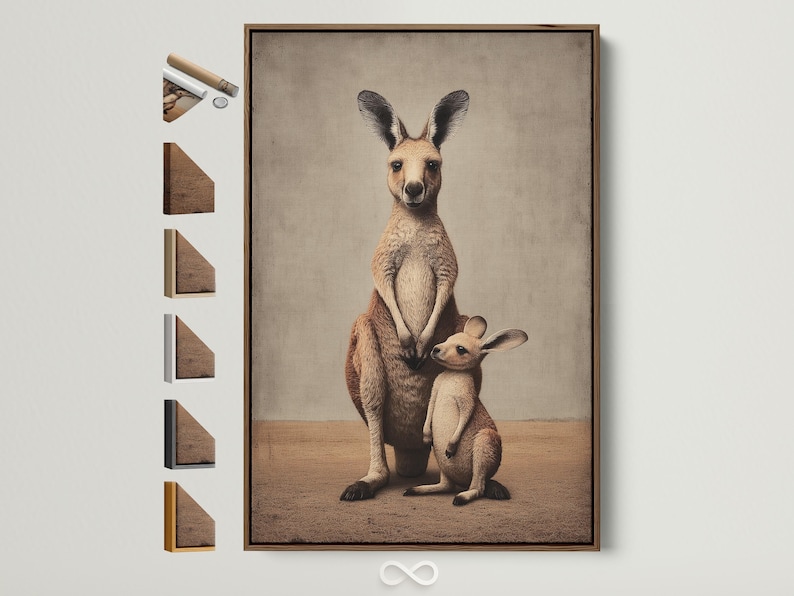Beige mother kangaroo with her joey in a warm neutral animal illustration