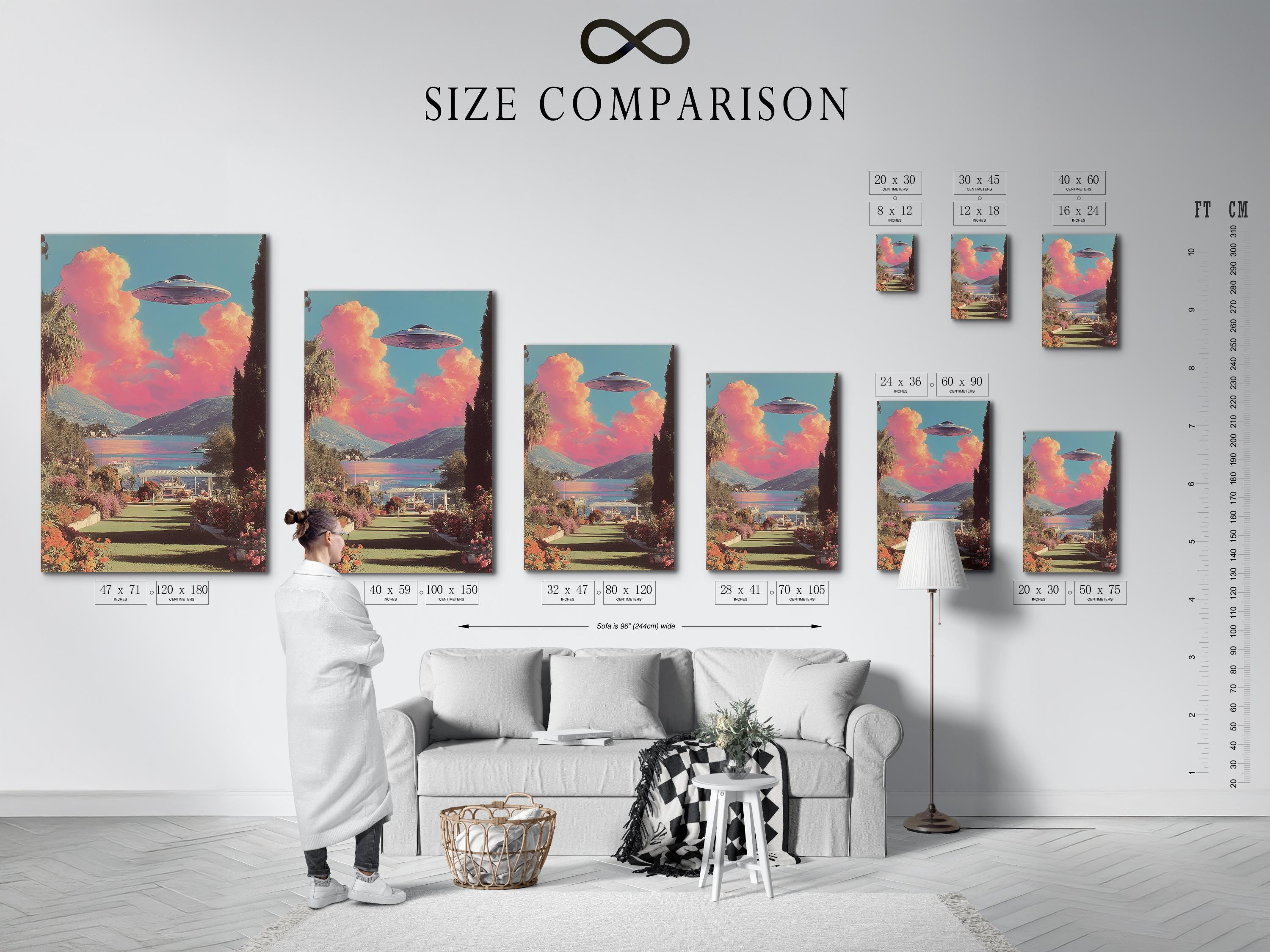 Wall mockup featuring a retro sci-fi UFO lake landscape