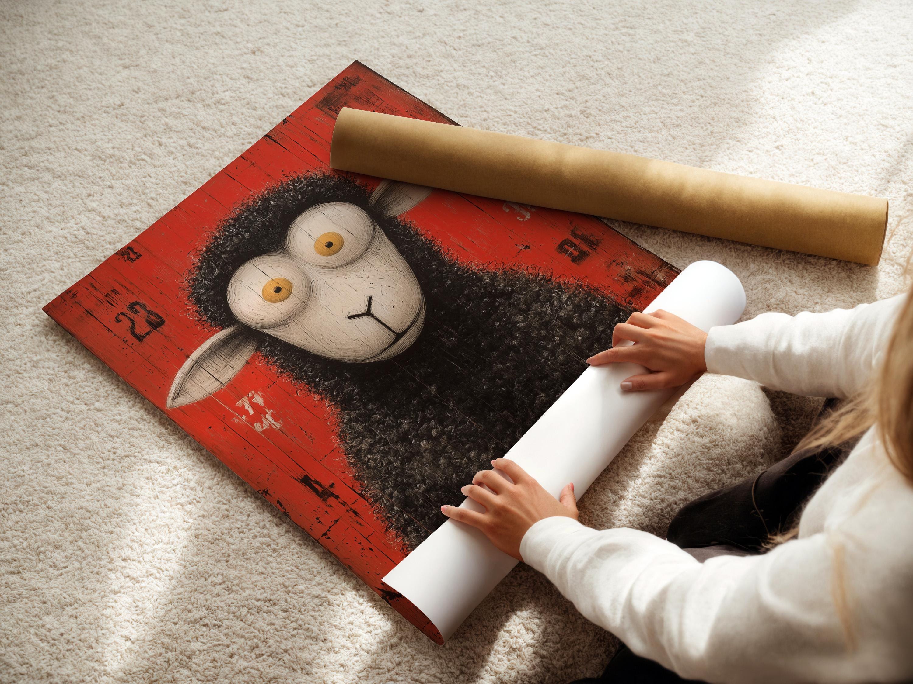 Sheep wall art in a framed portrait view on a light wall mockup