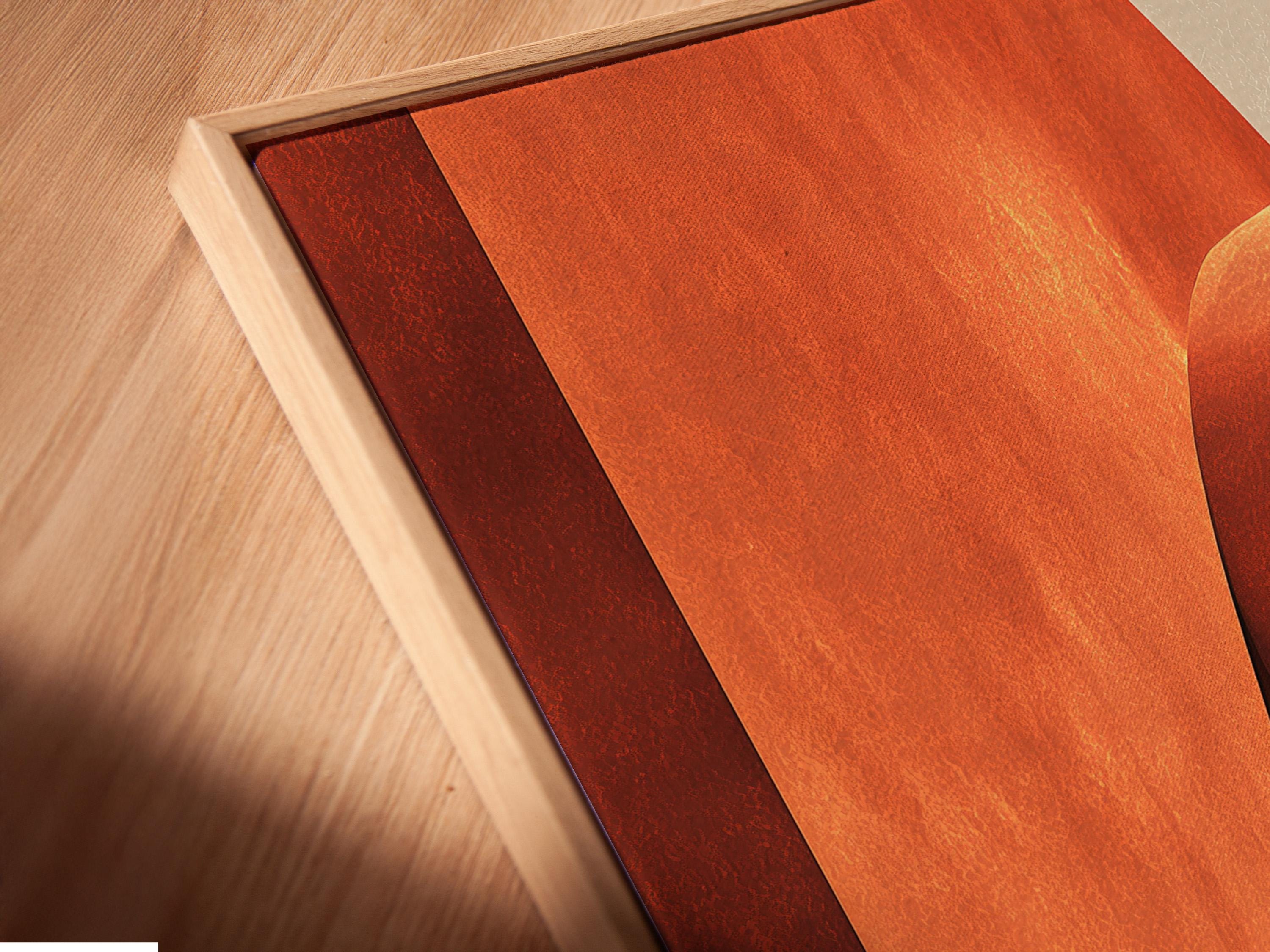 Abstract geometric archway artwork in terracotta, cream and dark outlines detail view