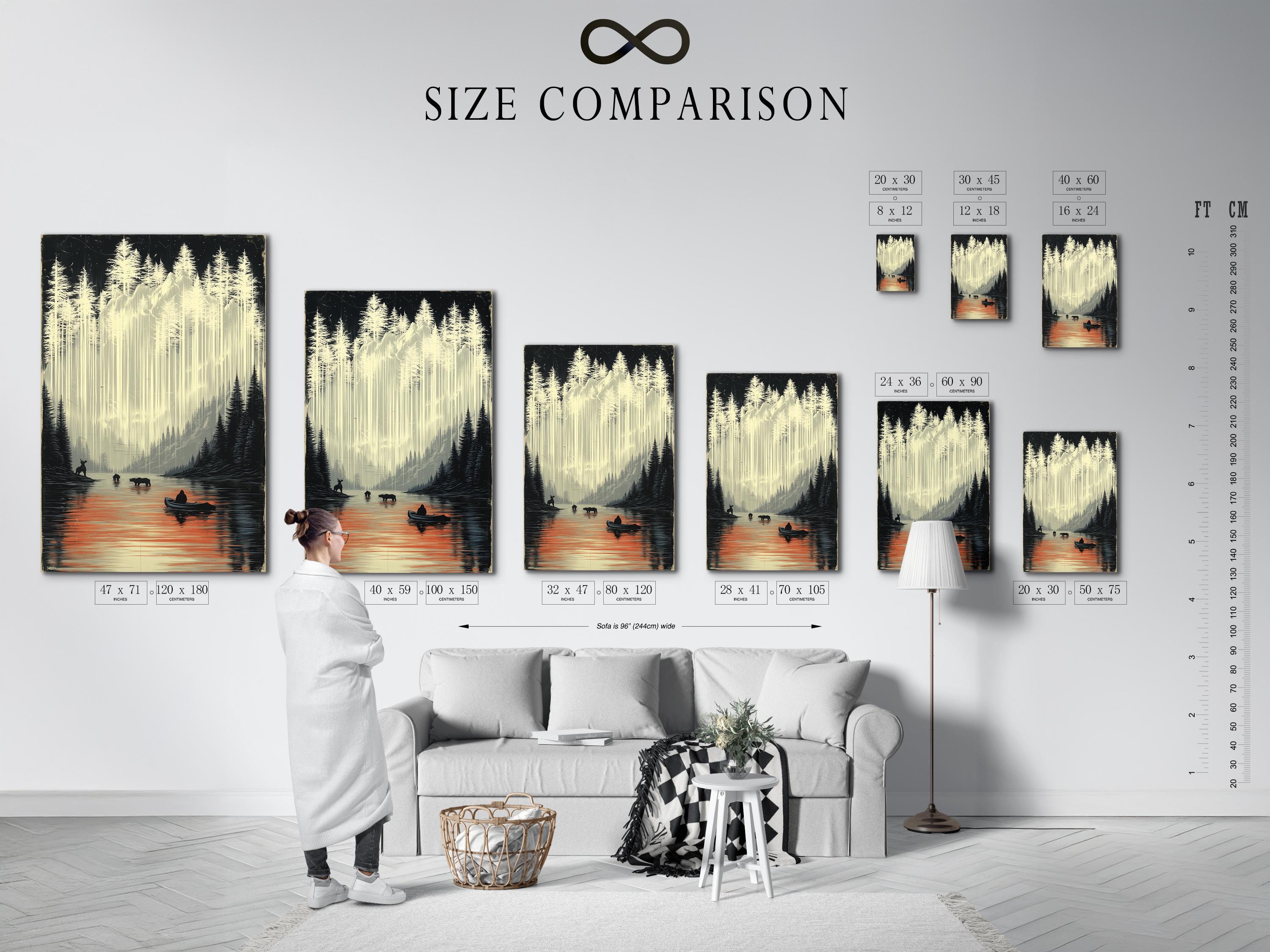 Room mockup showing a framed misty lake wildlife landscape artwork