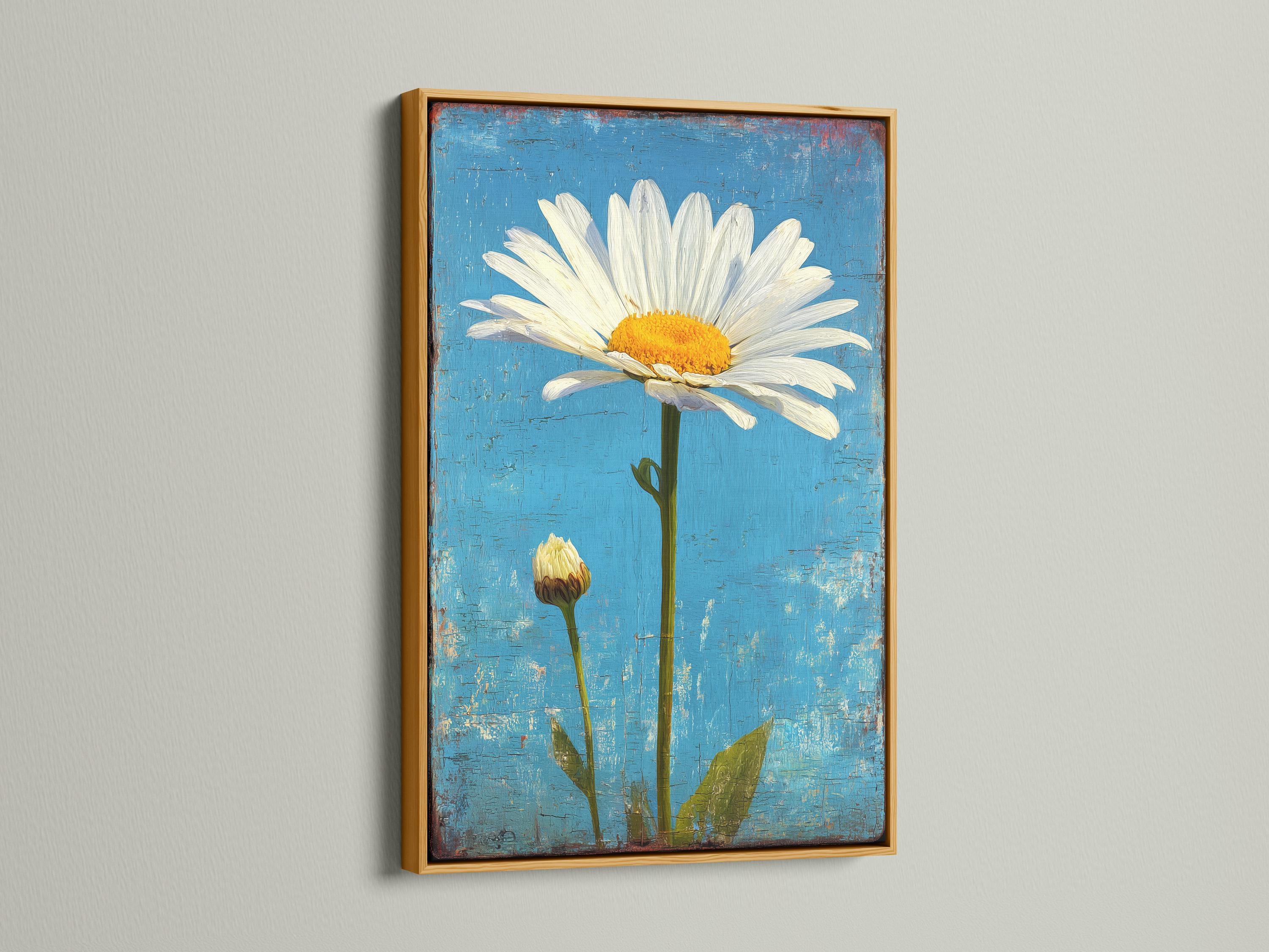 Daisy wall art in a framed mockup on a light background with other frame options