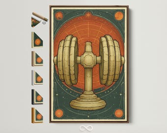 Vintage Dumbbell Art Print - Retro Fitness Wall Art, Art Deco Gym Poster for Home Gym Decor