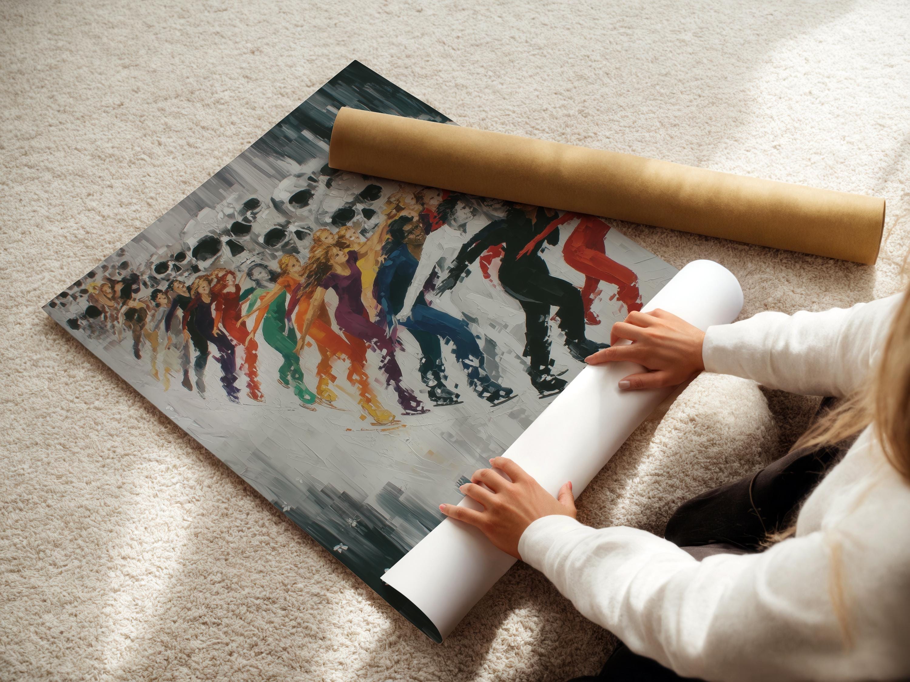 Skull skaters artwork displayed in a framed wall mockup with open background elements