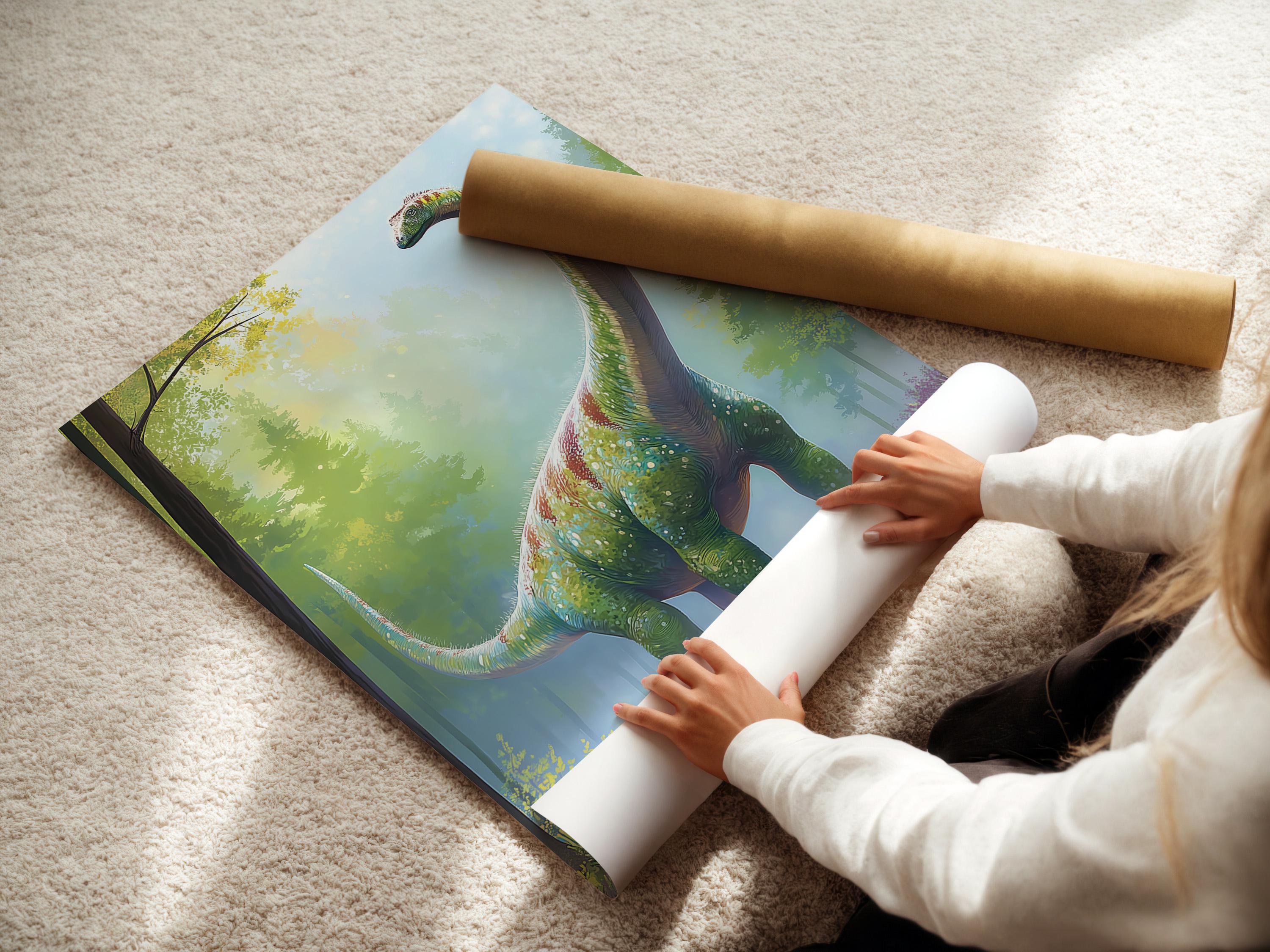 Dinosaur artwork mockup in a room with framed scene