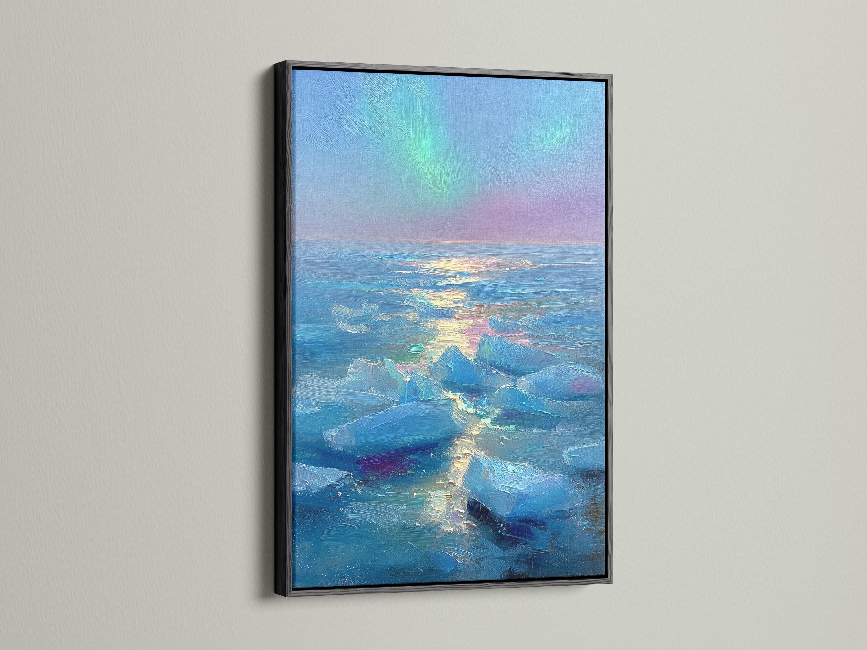Framed seascape artwork shown in a mockup with several frame options on the left