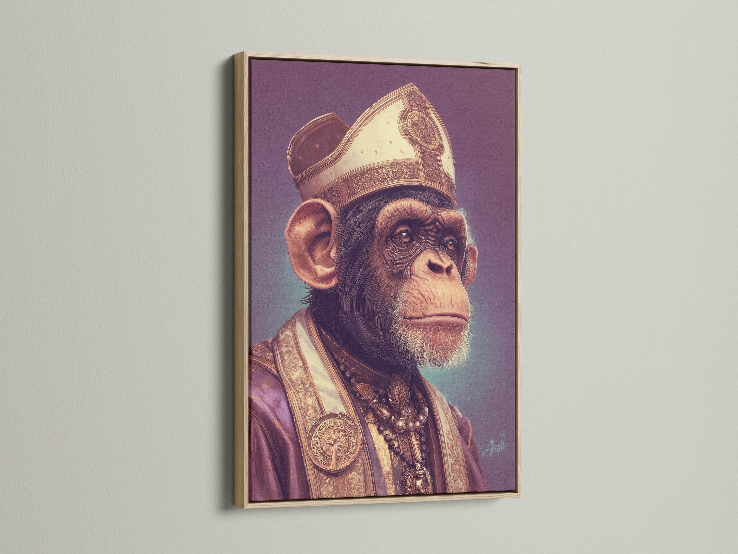 Monkey Bishop Canvas Print - Surreal Chimp Pope Art, Purple