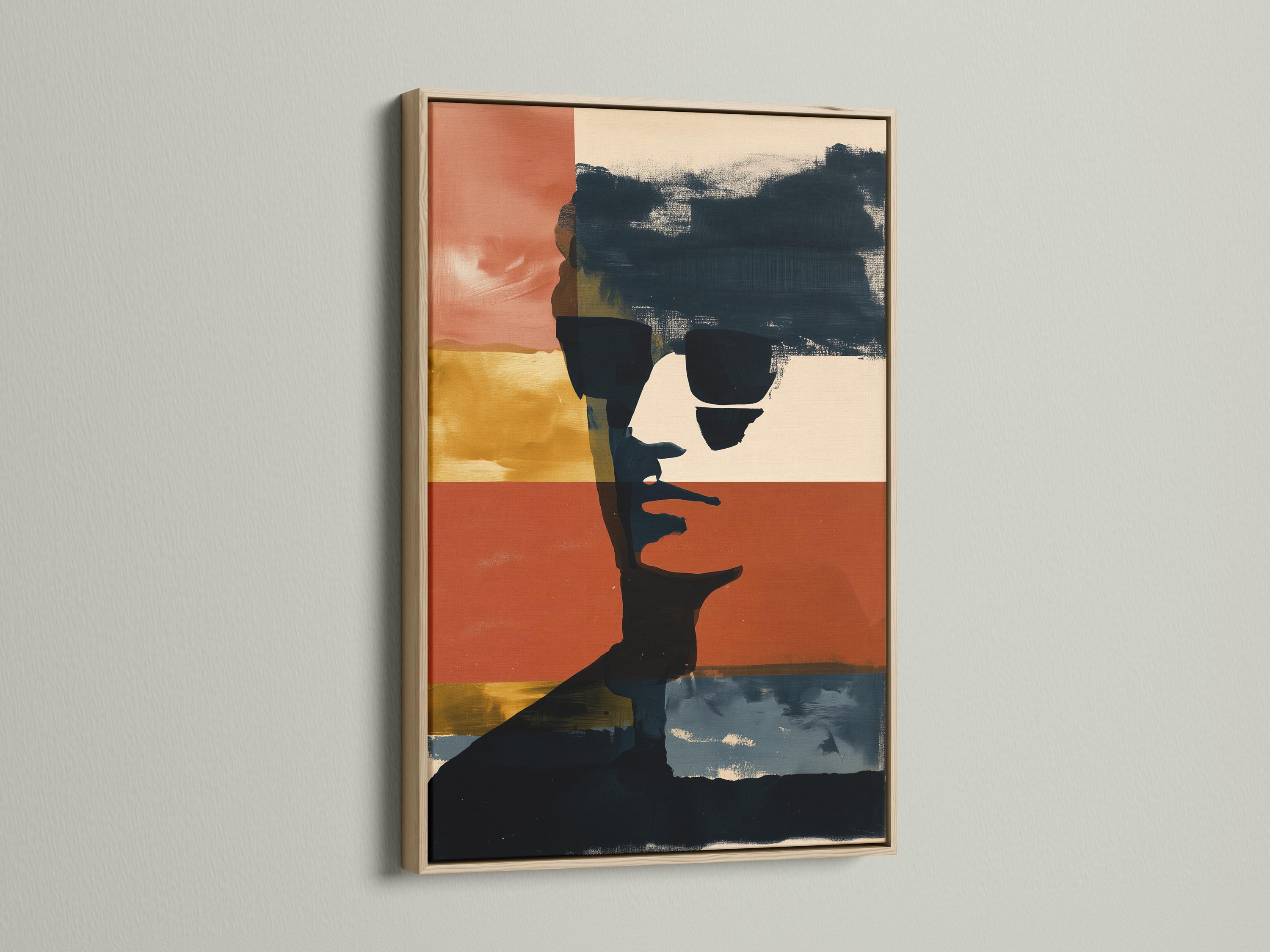 Abstract portrait silhouette with terracotta, cream and navy colour bands detail view