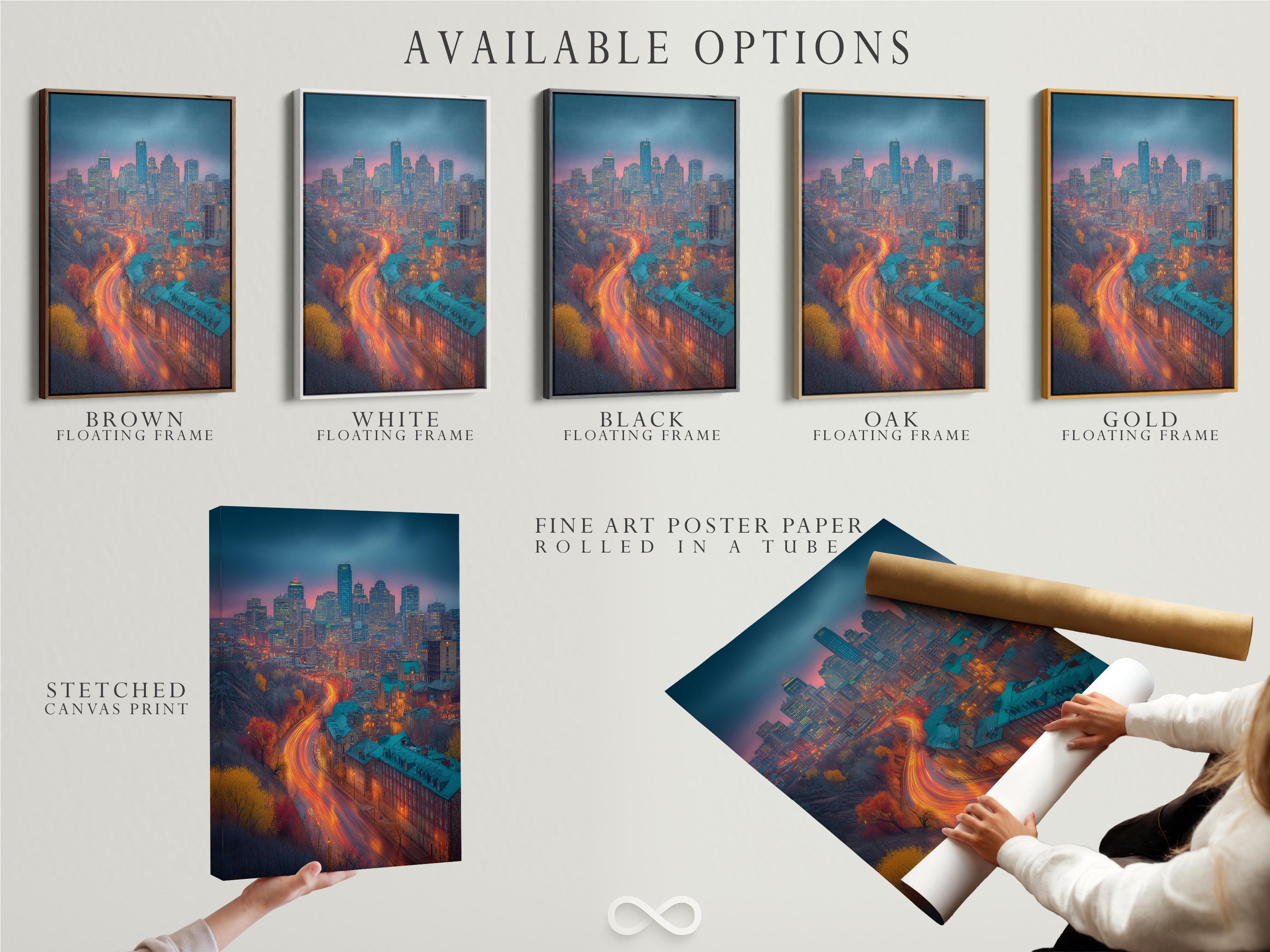 Teal and orange dusk city skyline with glowing curved road lights detail view