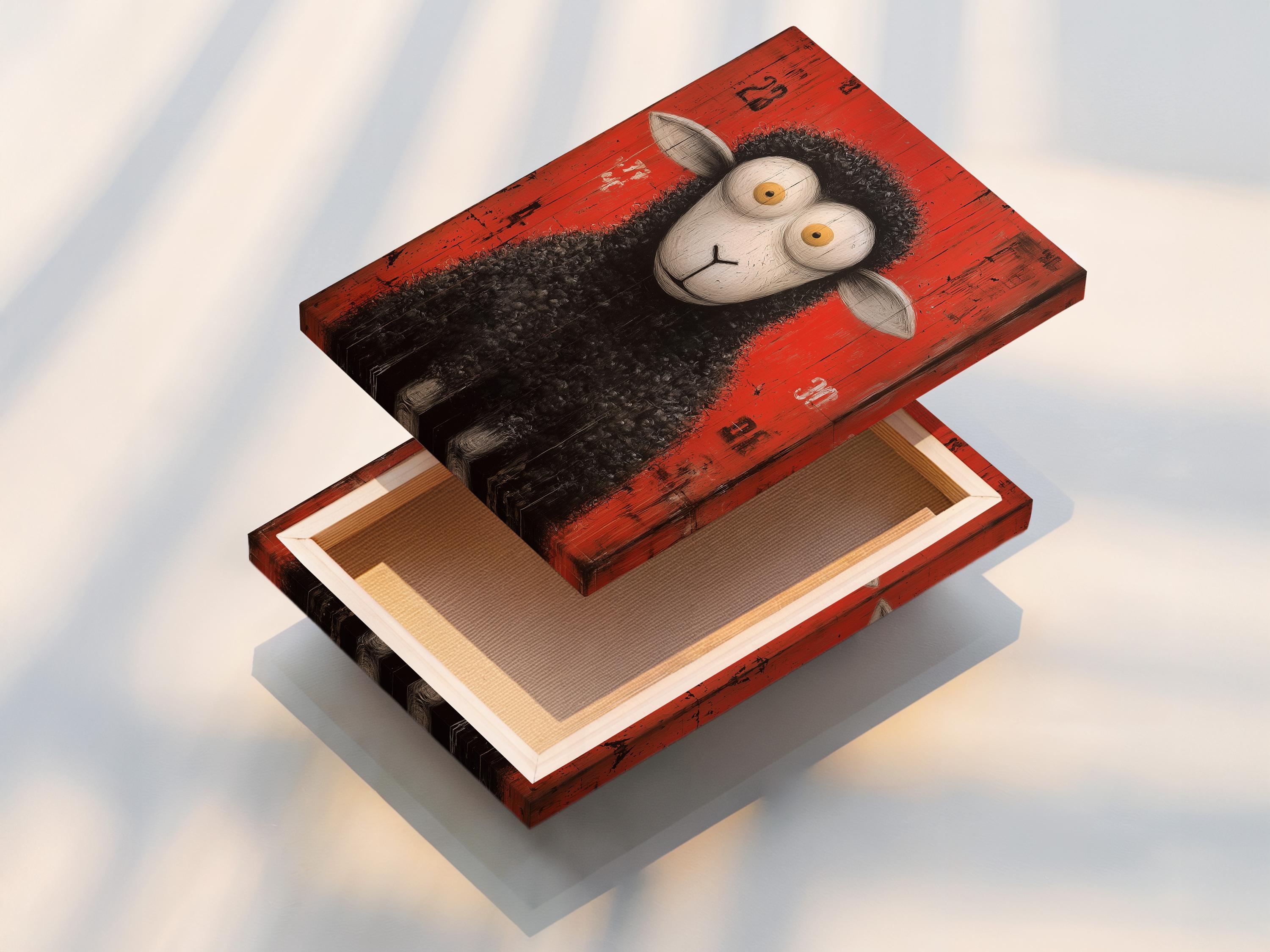 Sheep wall art in a framed portrait view on a light wall mockup