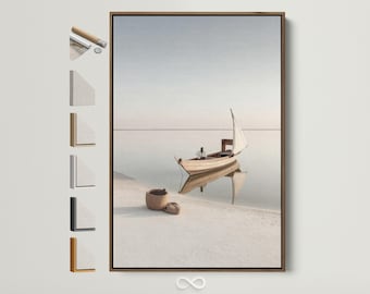 Sailboat Canvas Print - Neutral Beachy Wall Art, Minimalist Nautical Landscape Decor, Coastal Photography for Bedroom