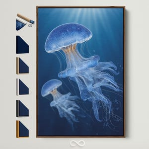Jellyfish Canvas Art - Blue Ocean Wall Decor, Nautical Art Print, Coastal Home Decor, Marine Life Artwork Beach House Art, Sea Creature Gift