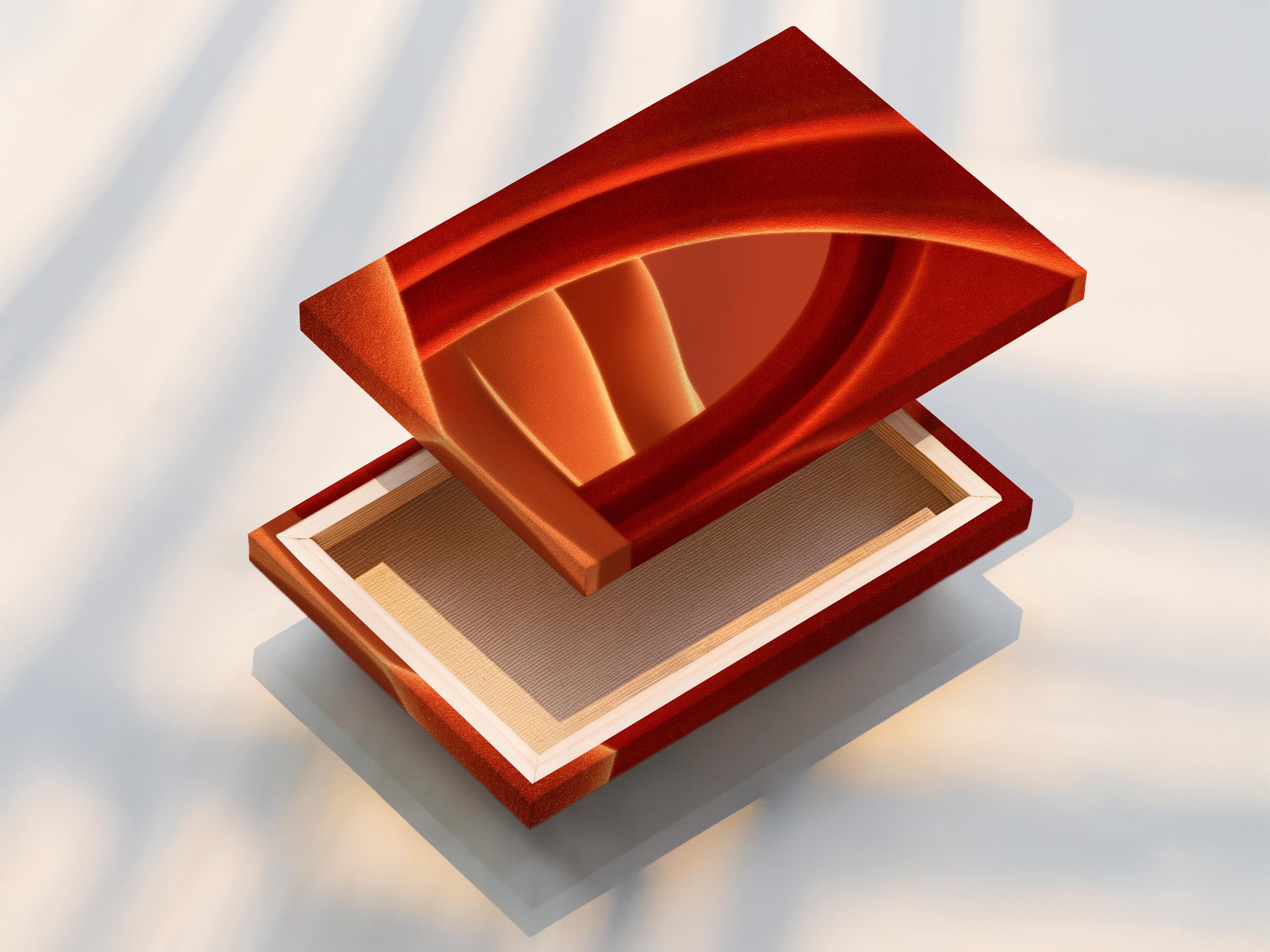 Warm burnt orange abstract arch with copper glow and deep red geometric shadows detail view