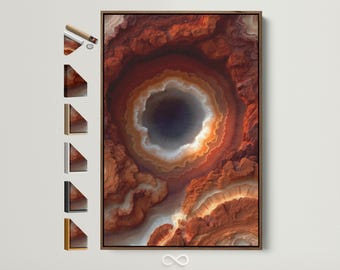 Rust Orange Geode Canvas Print - Beige Agate Slice Wall Art, Earth Tones Mineral Artwork, Modern Abstract Decor for Living Room