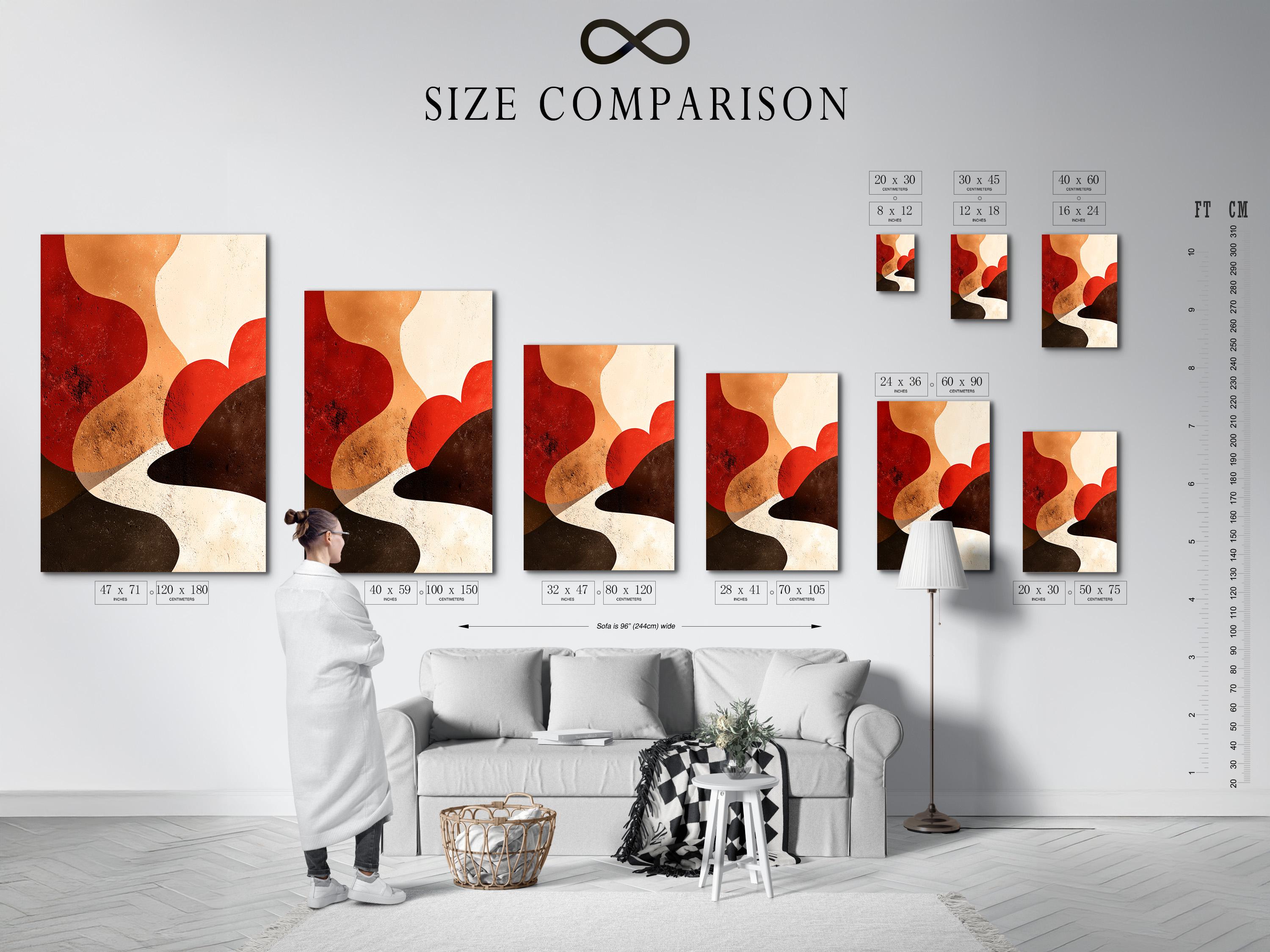 Warm terracotta abstract geometric artwork with rounded curved shapes and cream background detail view