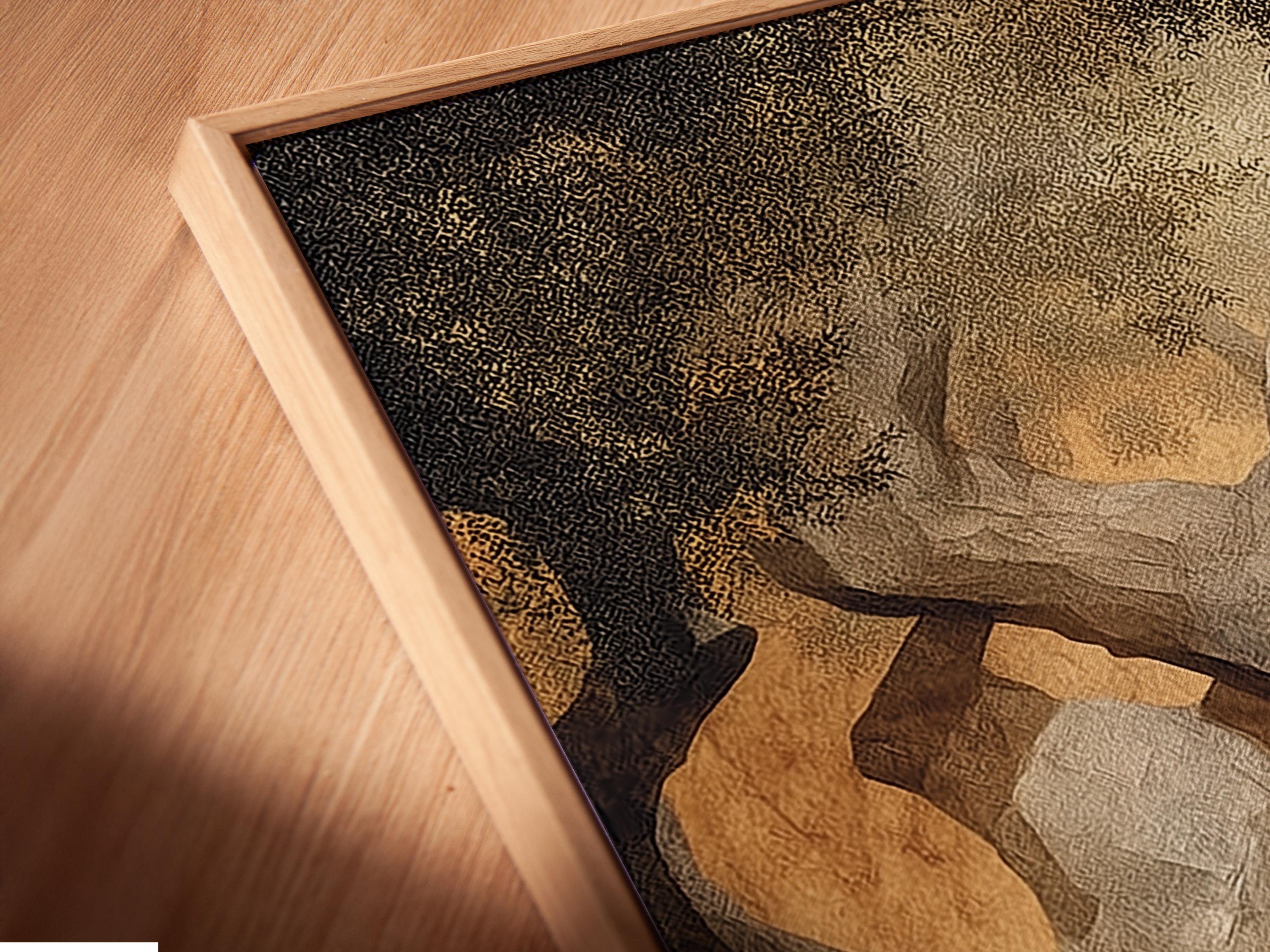 Textured earth-toned landscape with twisted tree trunks and sandy ground detail view