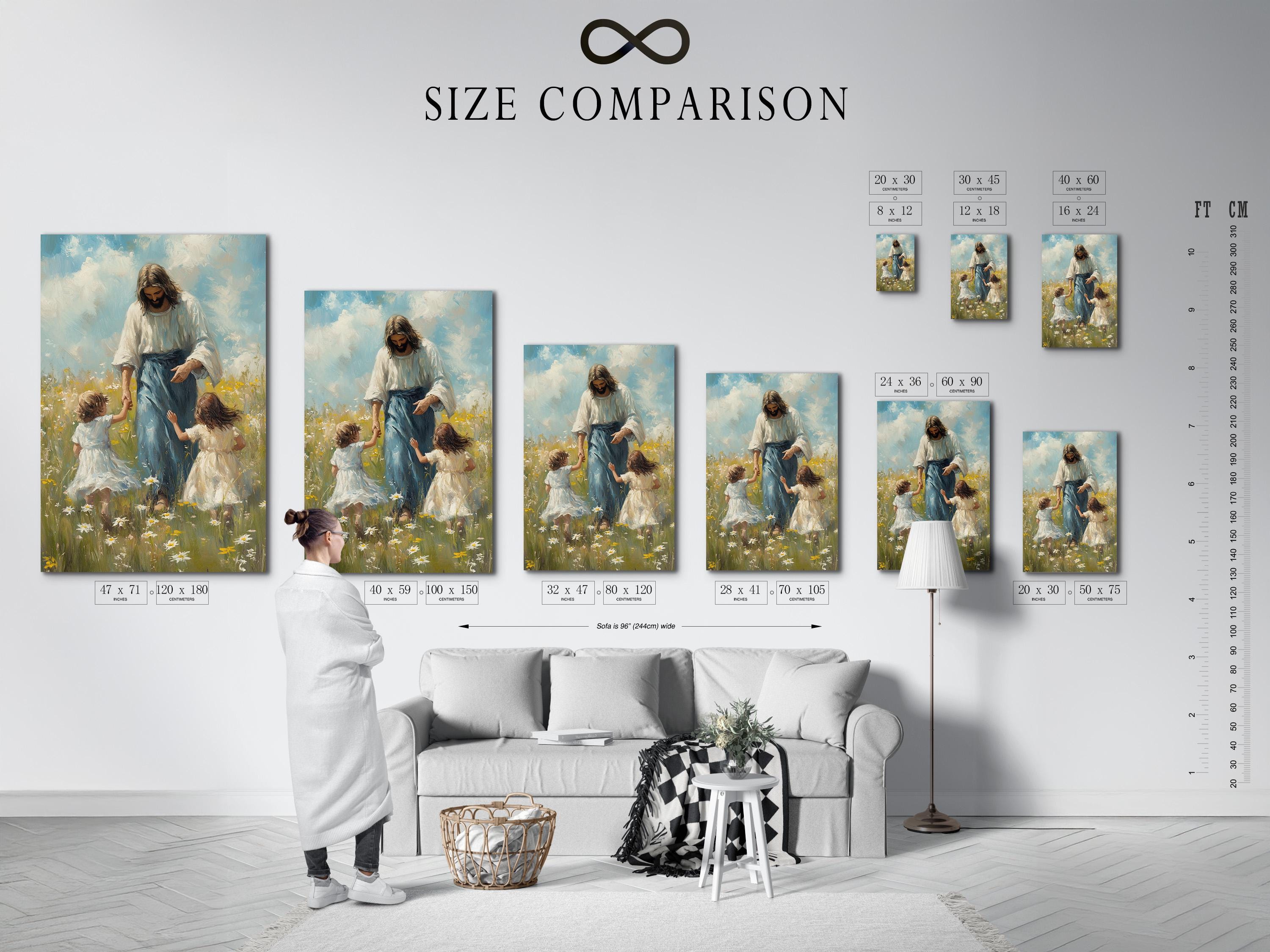 Religious meadow wall art mockup with an ornate frame on a light wall