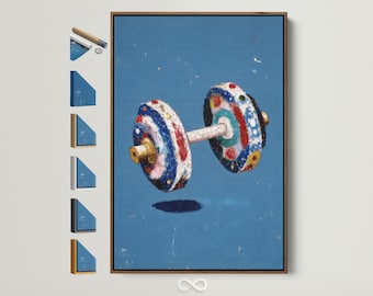 Vintage Dumbbell Art Print - Colorful Gym Wall Decor, Retro Fitness Canvas Art for Home Gym & Office Space