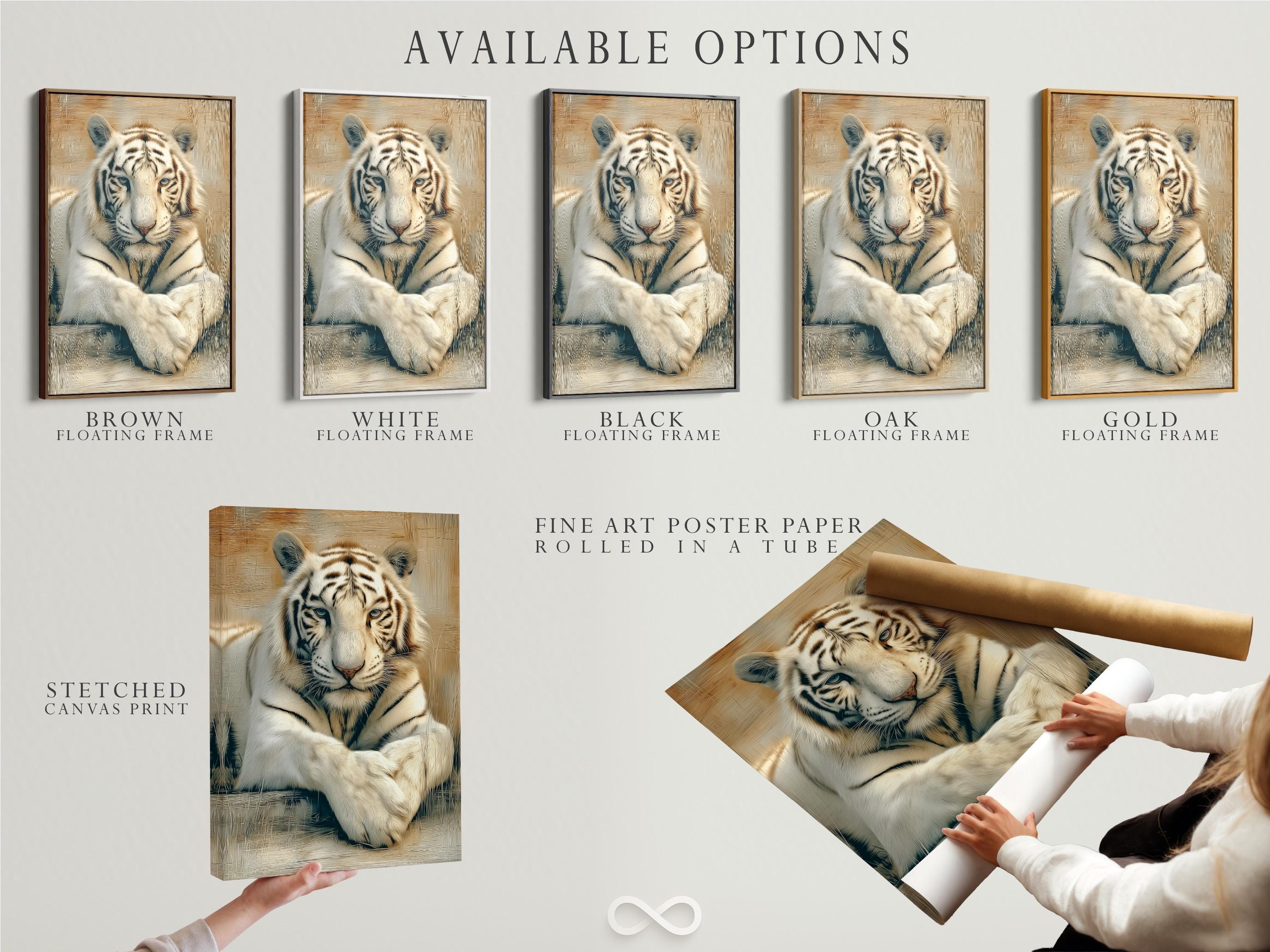 Office mockup with a tiger portrait artwork on the wall