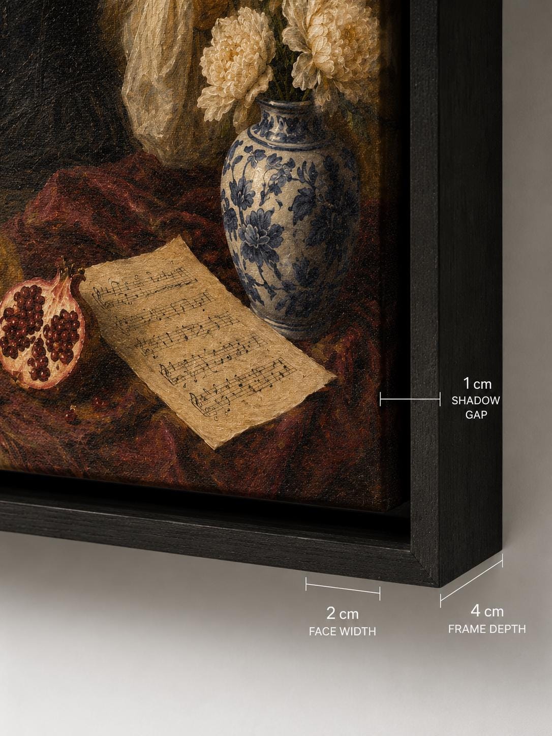 Three Renaissance-inspired faceless musician portraits with violin, keyboard and electric guitar detail view