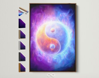 Yin Yang Canvas Print - Cosmic Energy Wall Art, Spiritual Purple Blue Abstract Art for Meditation Room Decor