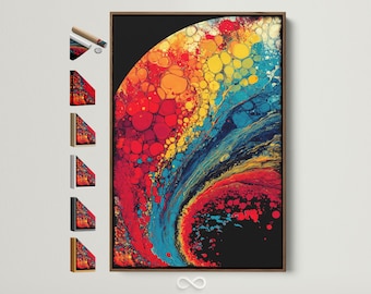 Abstract Art Print - Red Blue Yellow Wall Art, Modern Colorful Decor for Living Room, Contemporary Home Gift