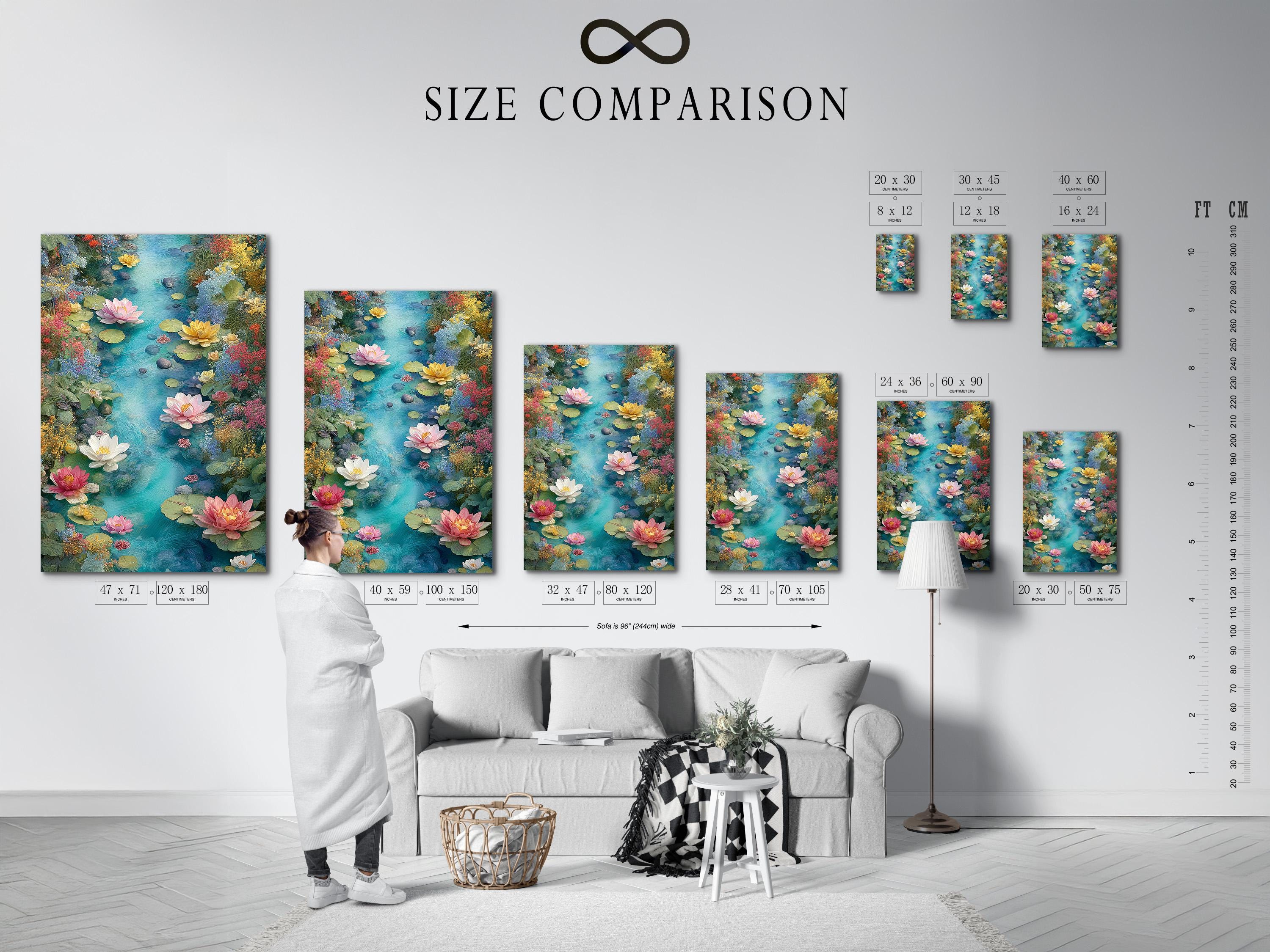 Lotus pond floral wall artwork mockup with teal water and pink blooms