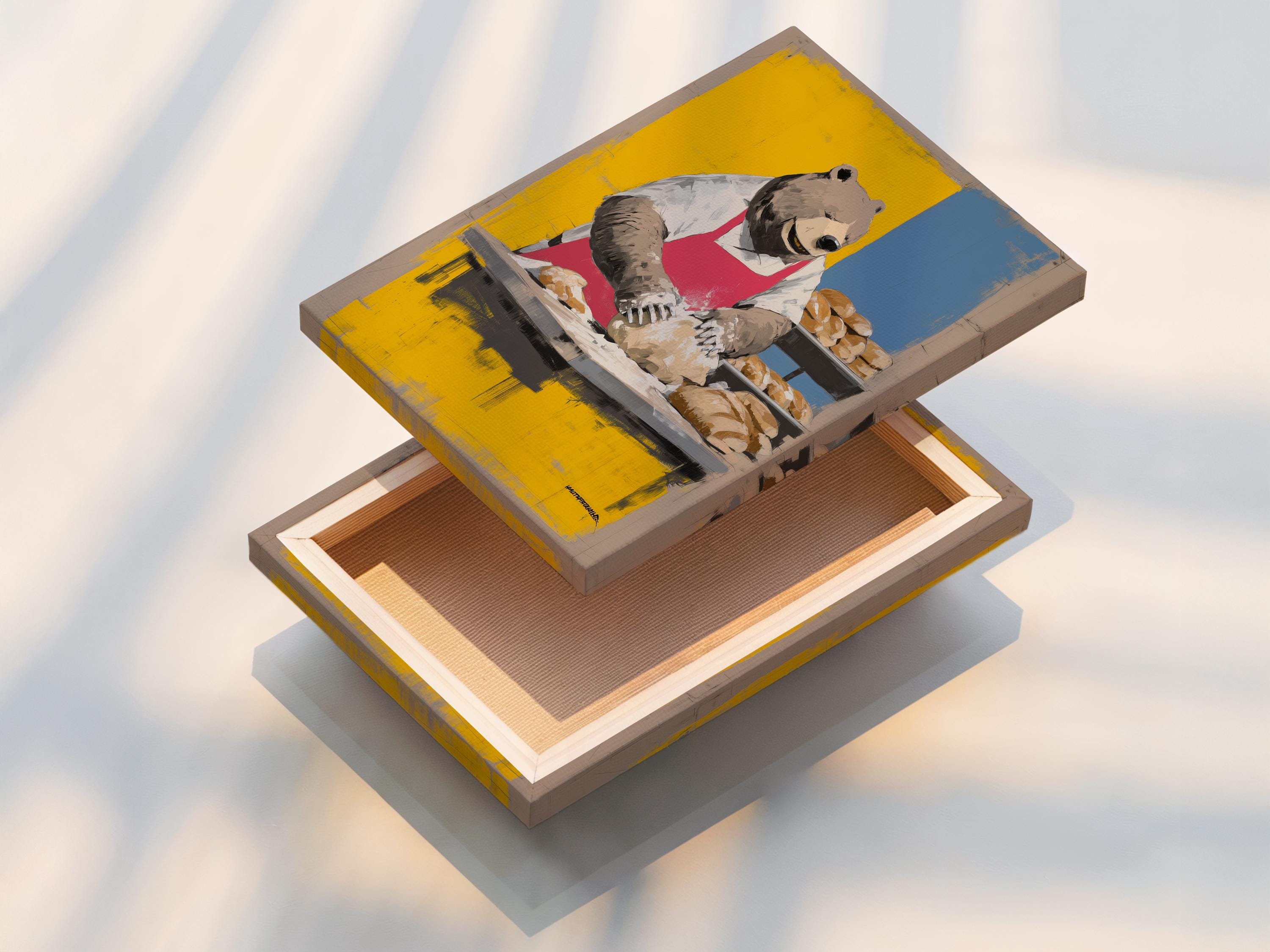 Bear chef artwork shown framed on a wall with alternate frame styles nearby
