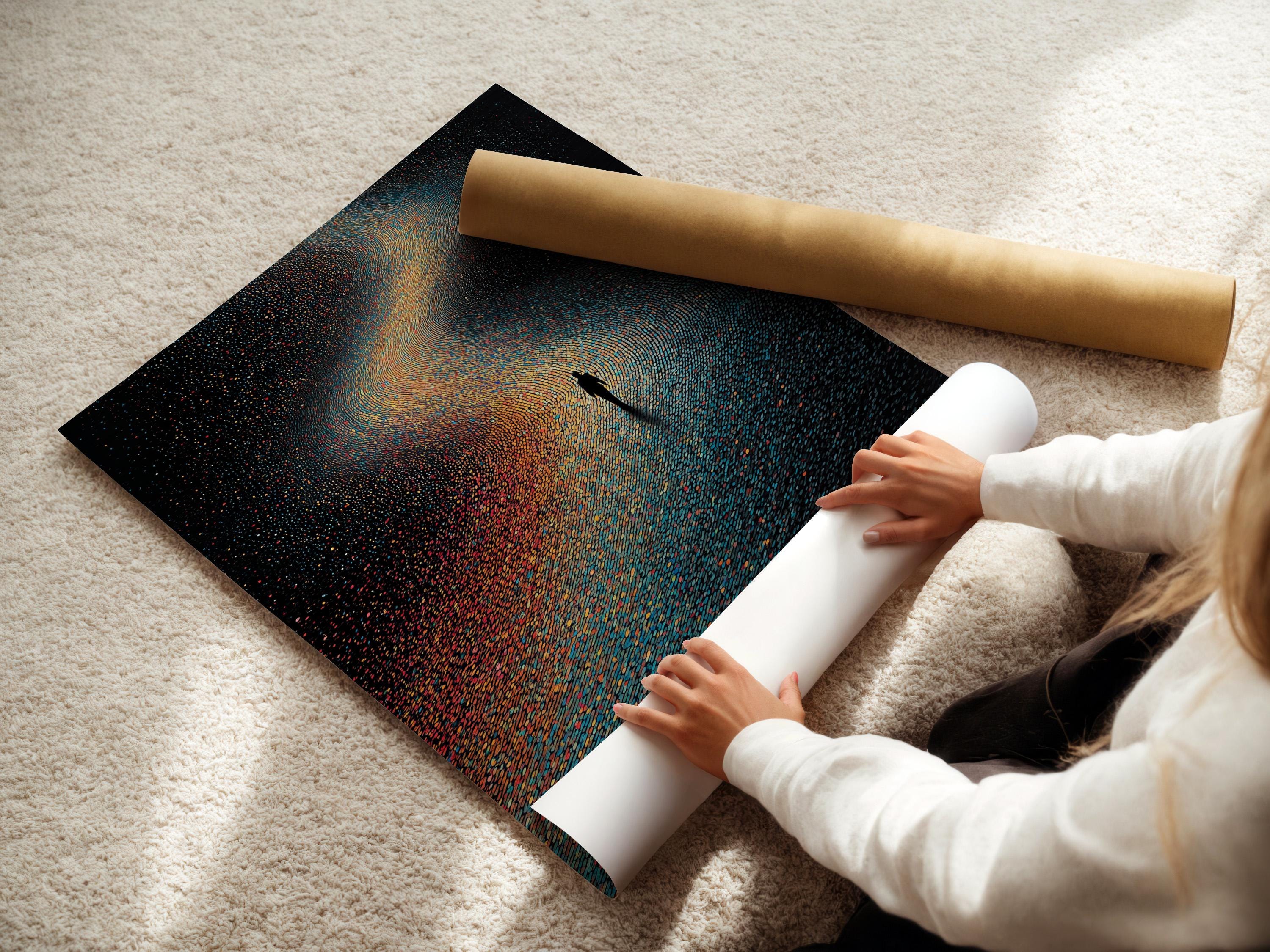 Galaxy spiral artwork displayed in a framed mockup with a neutral wall background