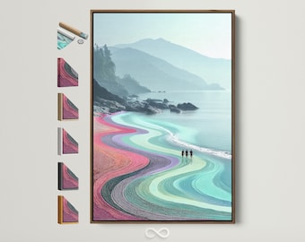 Beach Canvas Art - Colorful Coastal Seascape, Turquoise Ocean Wall Decor, Modern Family Artwork, Abstract Landscape Print,  for Beach House