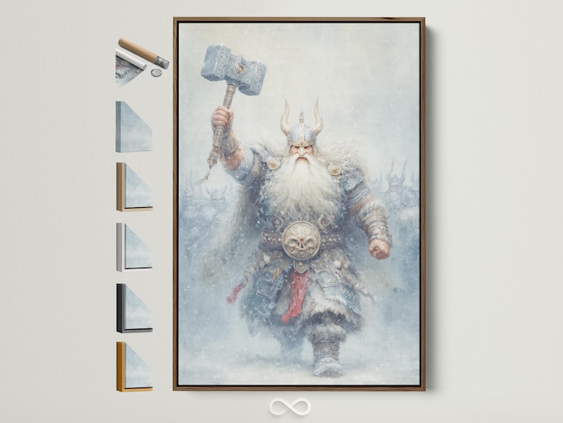 Misty Norse-style warrior holding a raised hammer in blue-grey tones with muted red accents