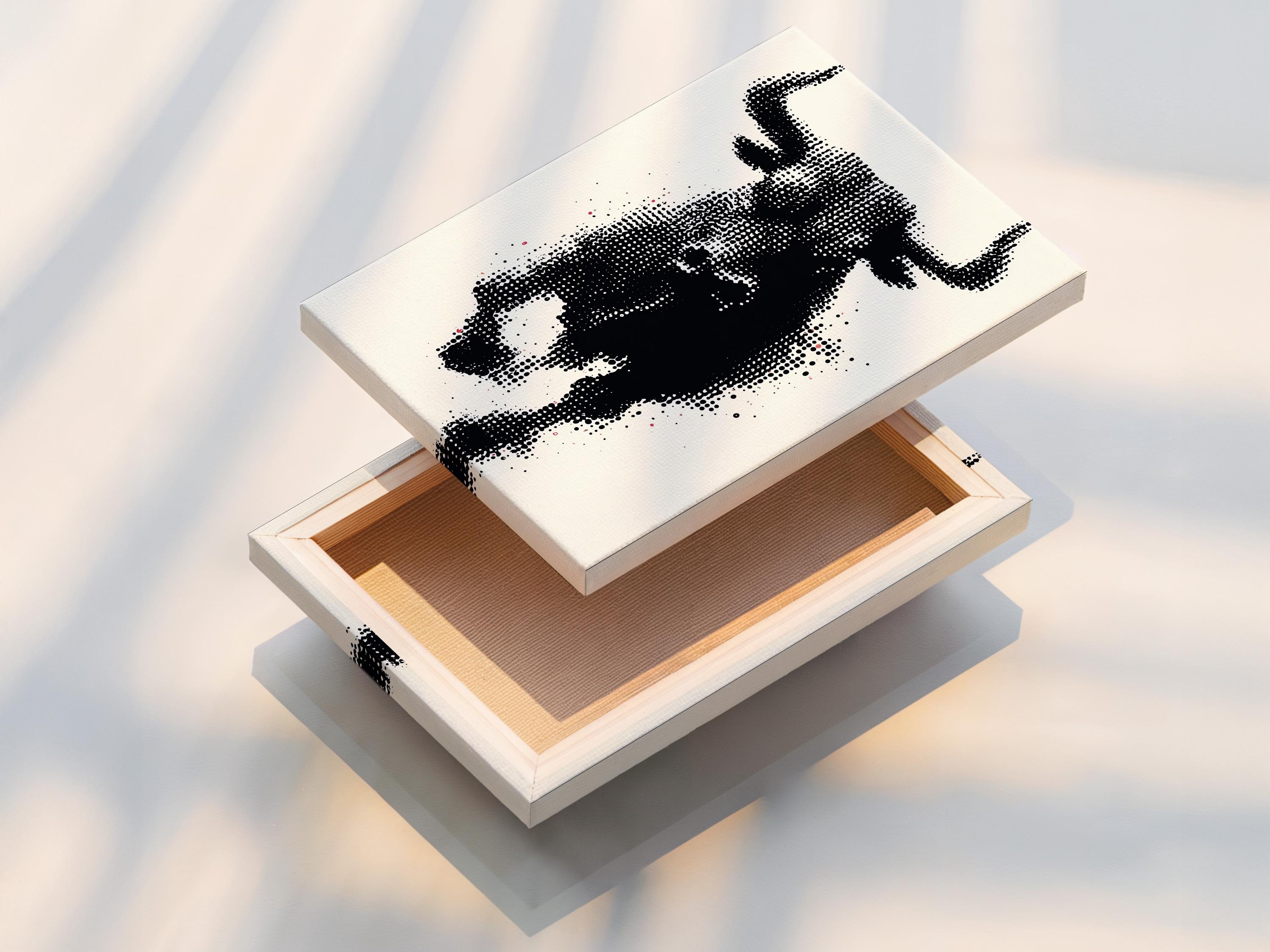 Black and white halftone bull head artwork with horns detail view