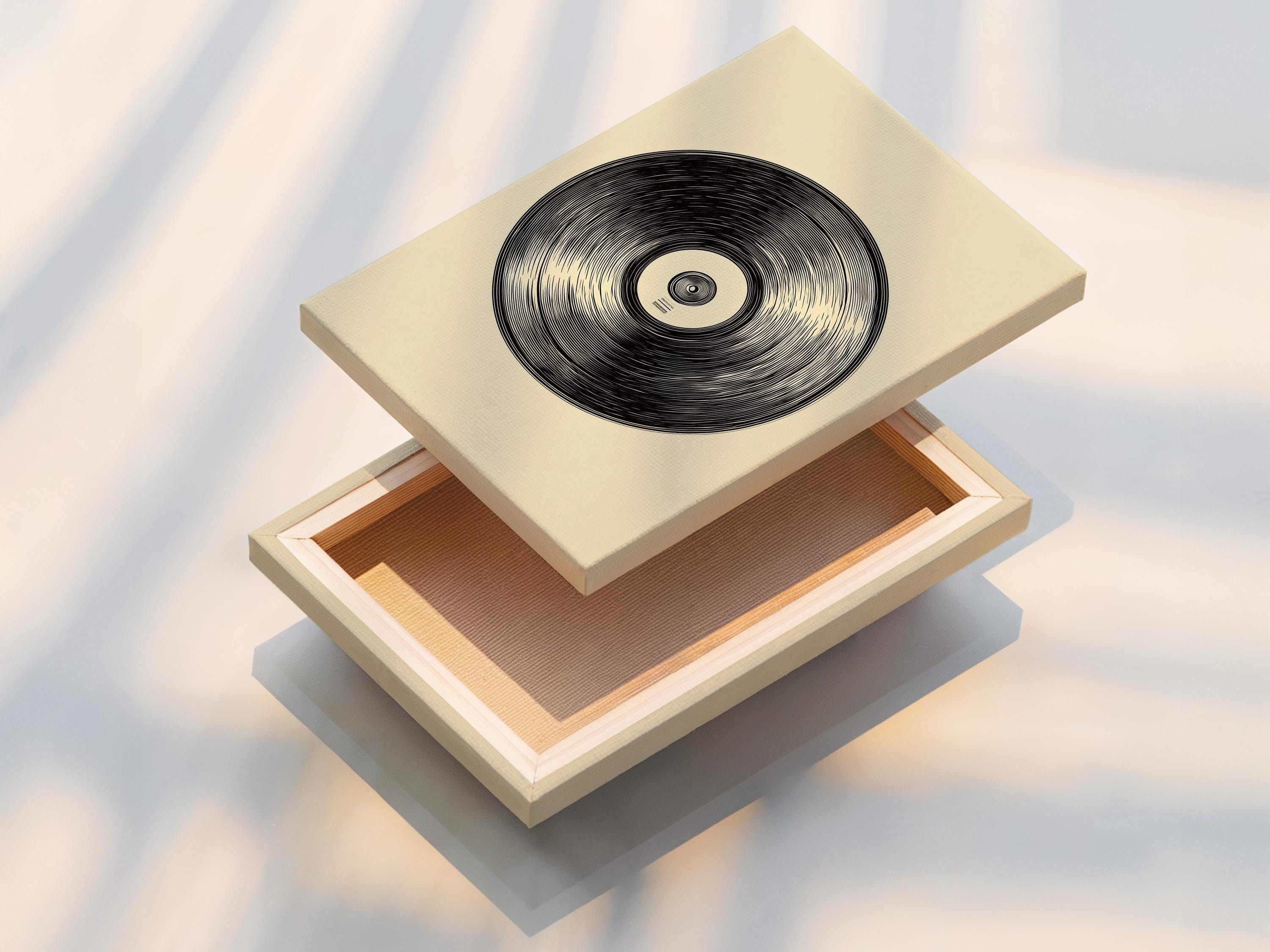Vinyl record illustration with black concentric grooves on a beige background detail view