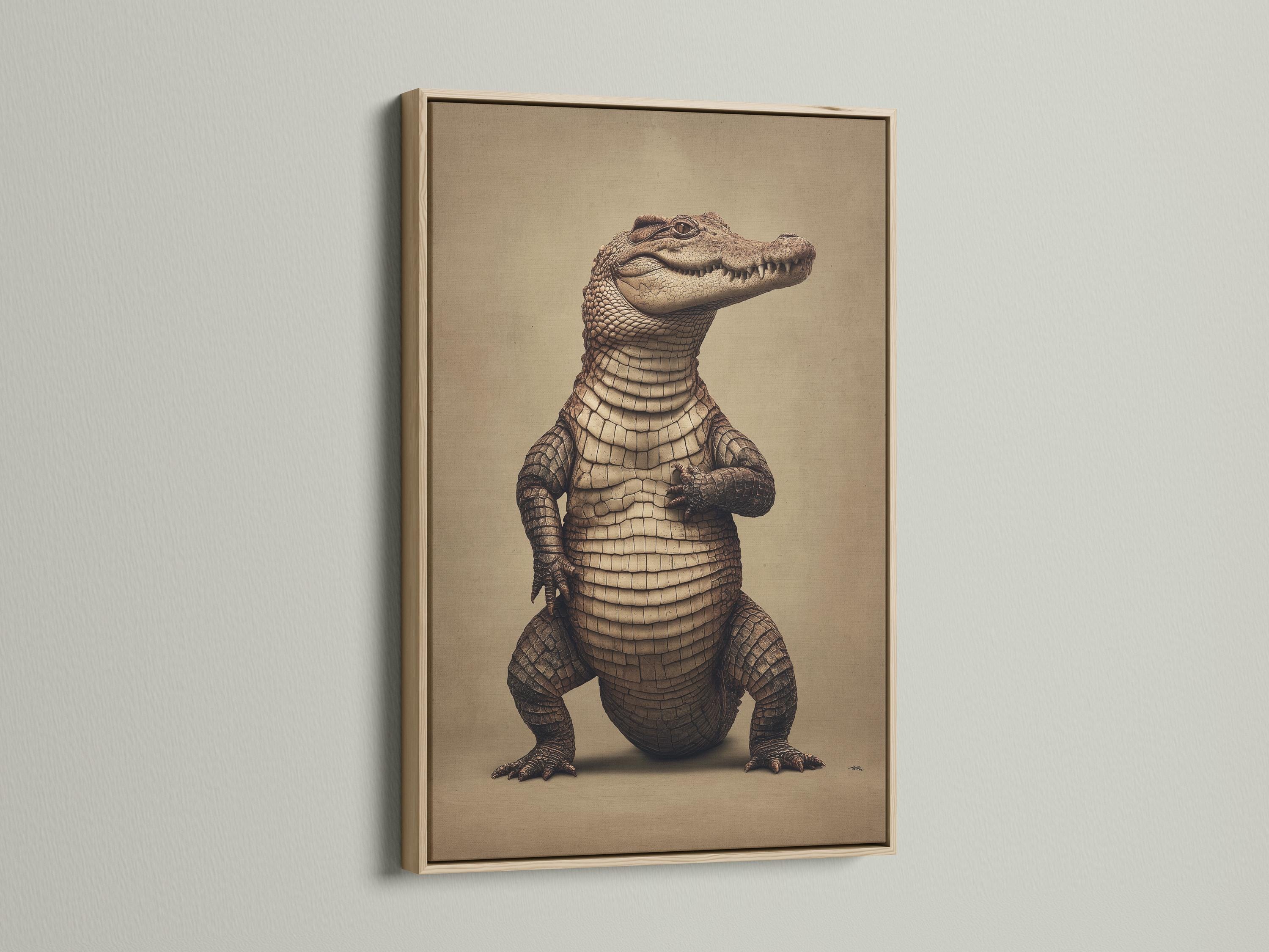 Sepia alligator portrait with detailed scales against a warm background detail view