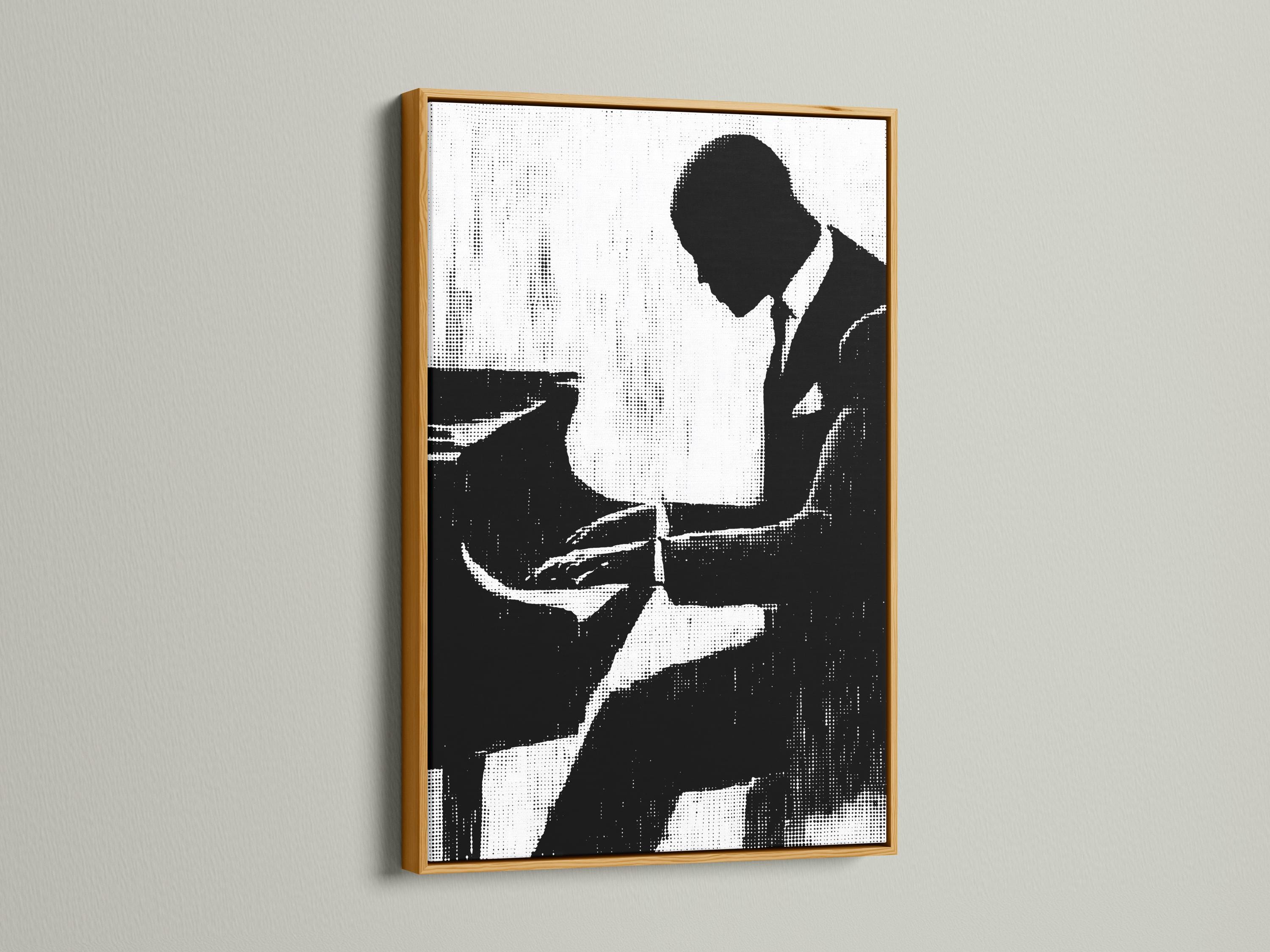 Black-and-white musician silhouette framed artwork on a wall mockup