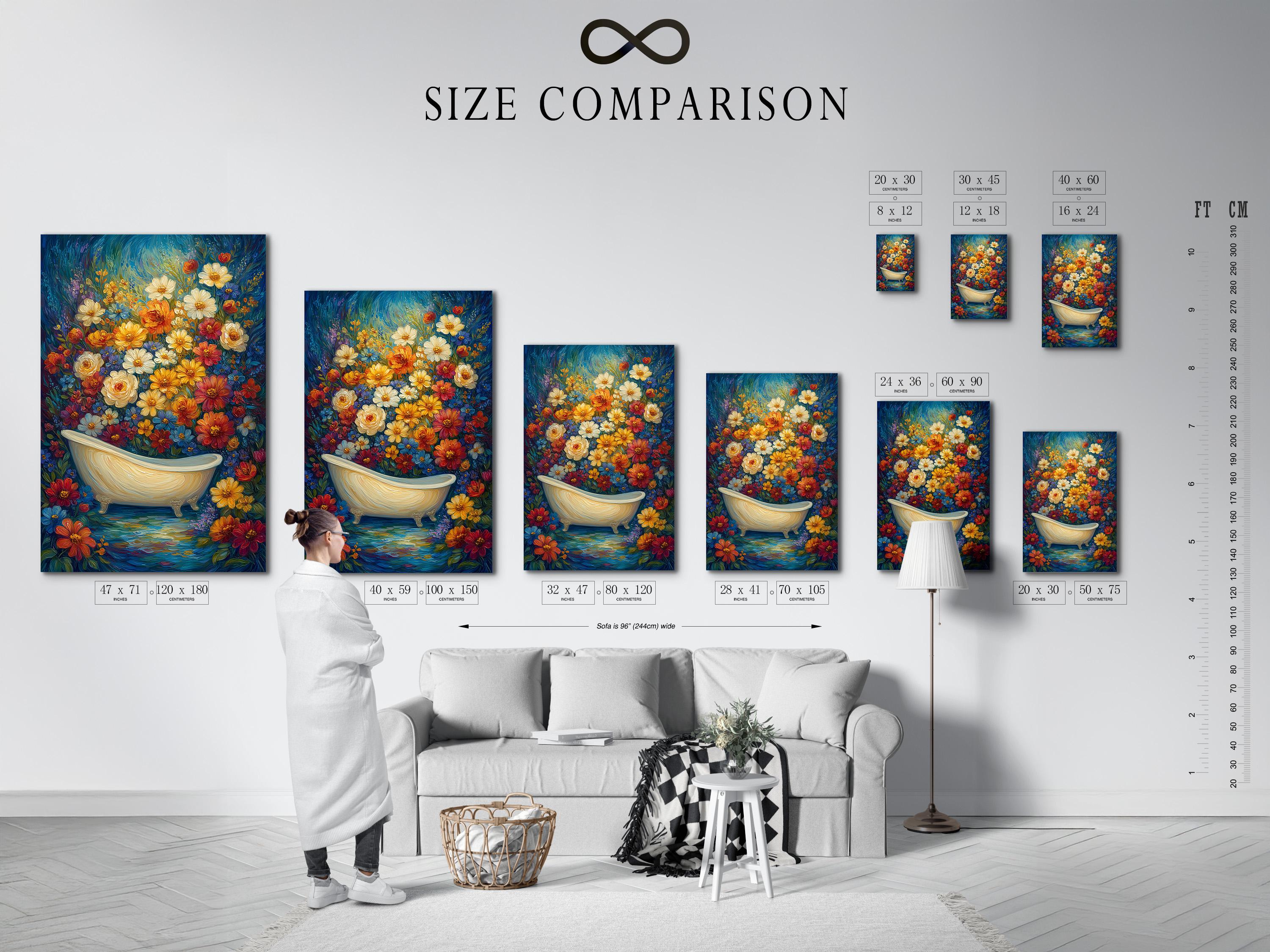 Bathroom wall mockup showing floral bathtub wall art