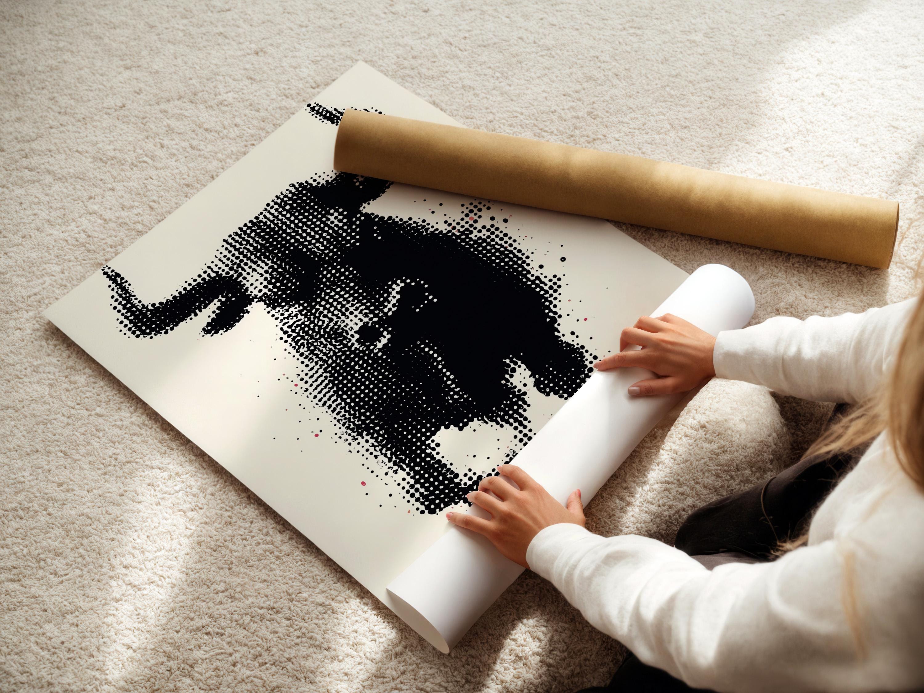 Black and white halftone bull head artwork with horns detail view