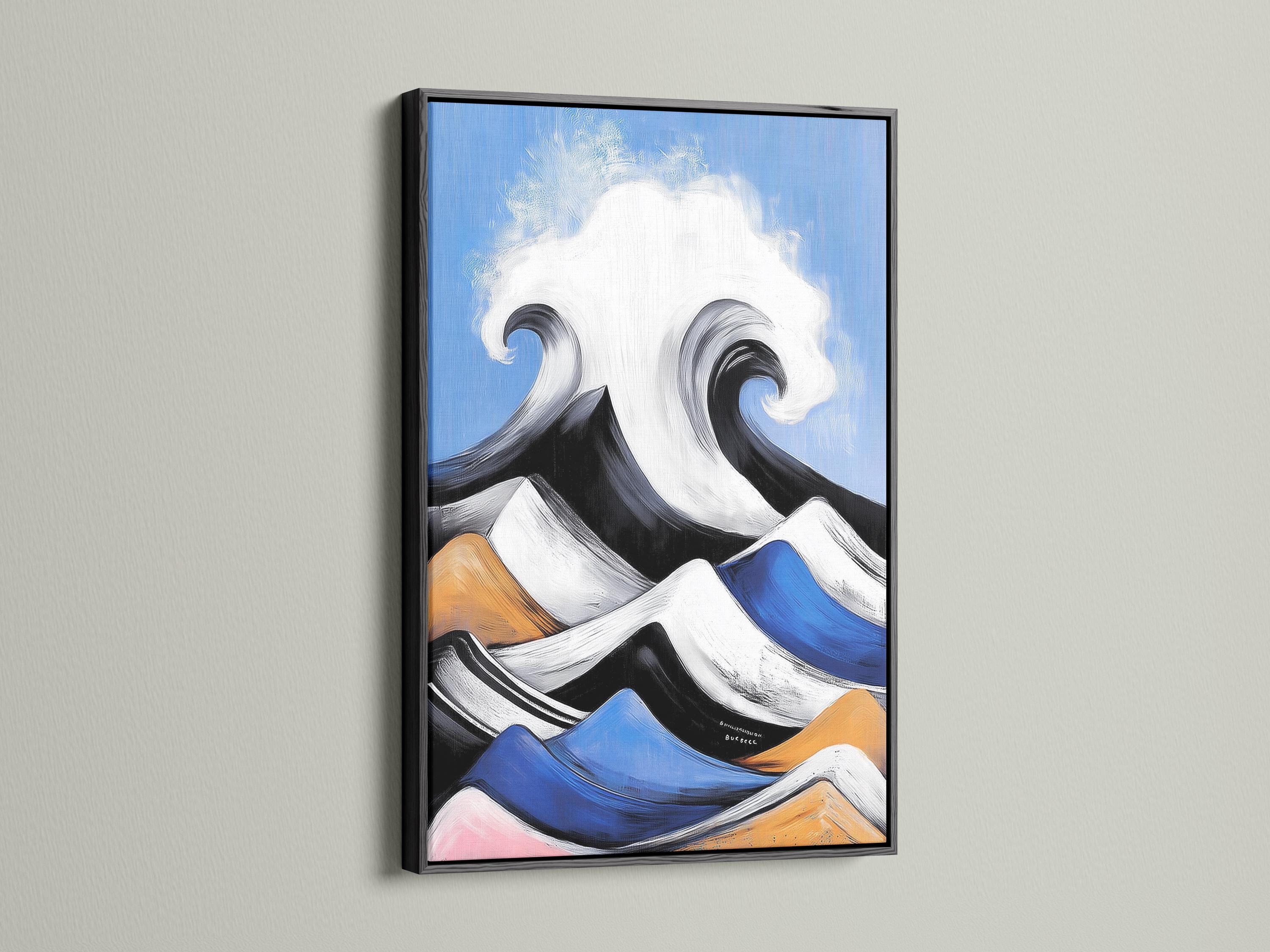 Abstract wave seascape with white and blue curling wave shapes on a blue background detail view