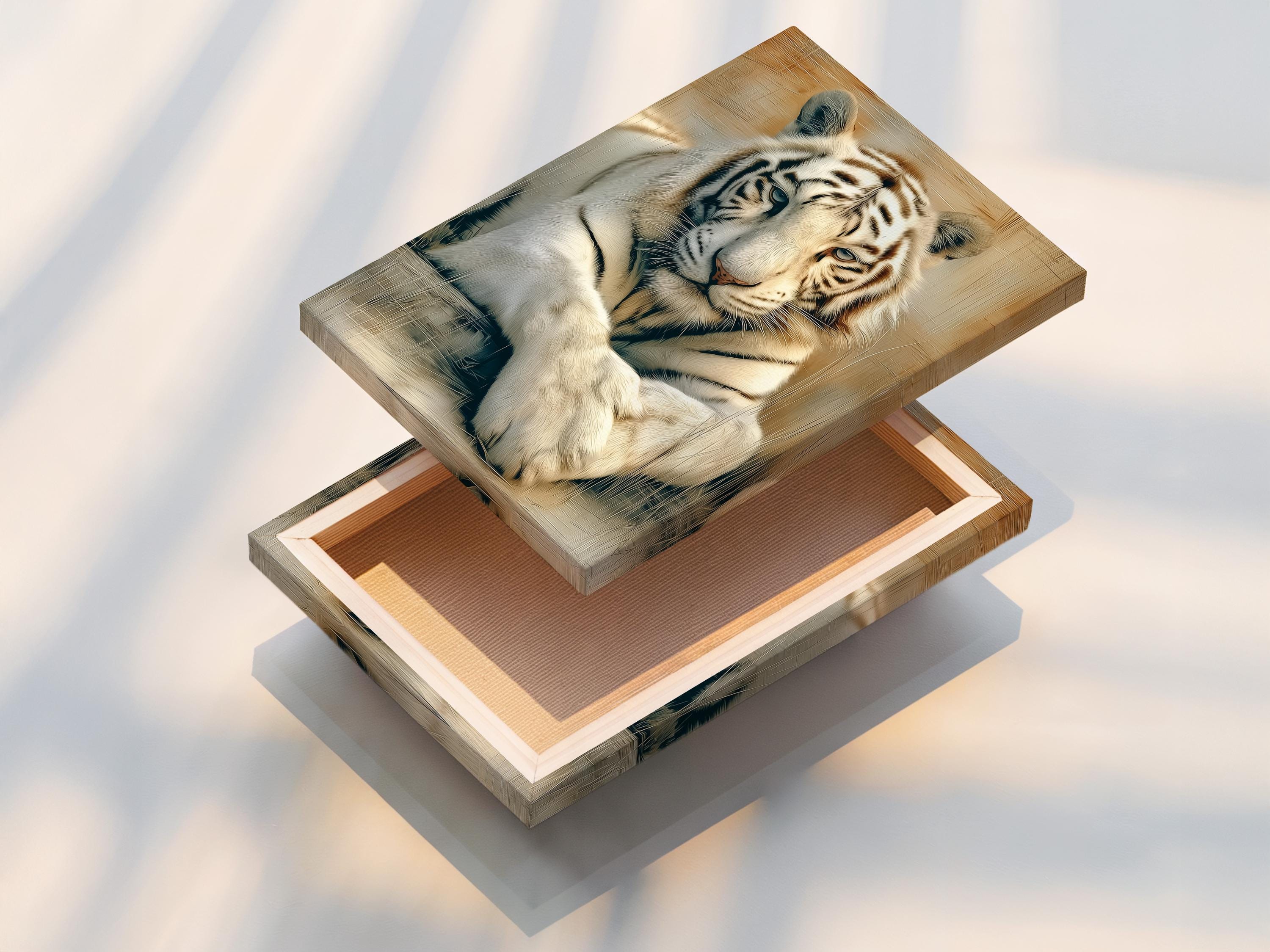 Office mockup with a tiger portrait artwork on the wall