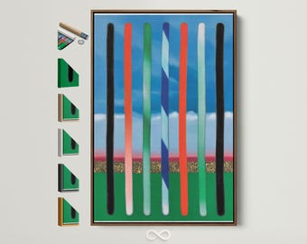 Abstract Stripes Canvas Art - Modern Geometric Wall Decor, Green Orange Black Print, Contemporary Art for Living Room, New Home Gift