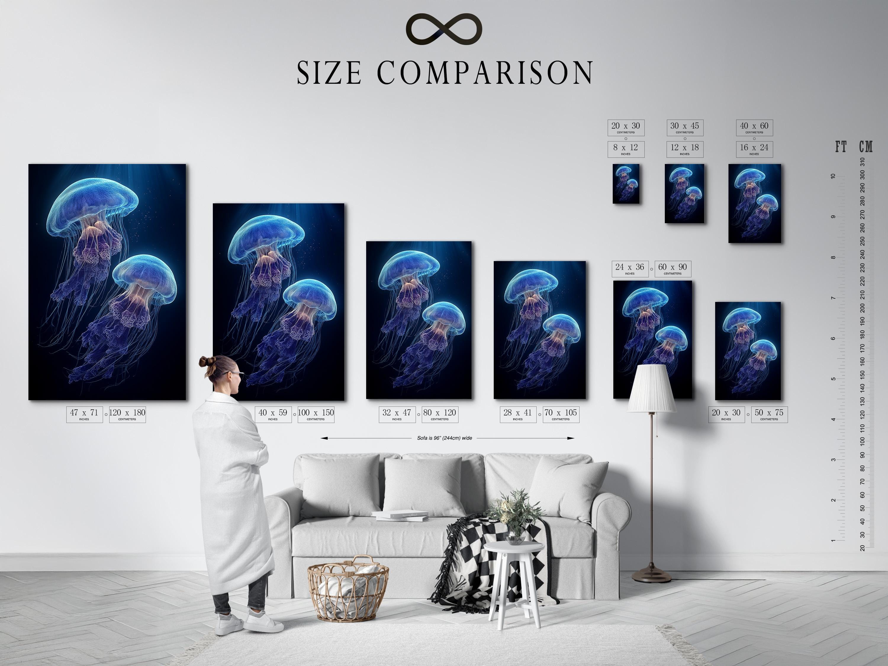 Room mockup showing a framed jellyfish artwork on a wall