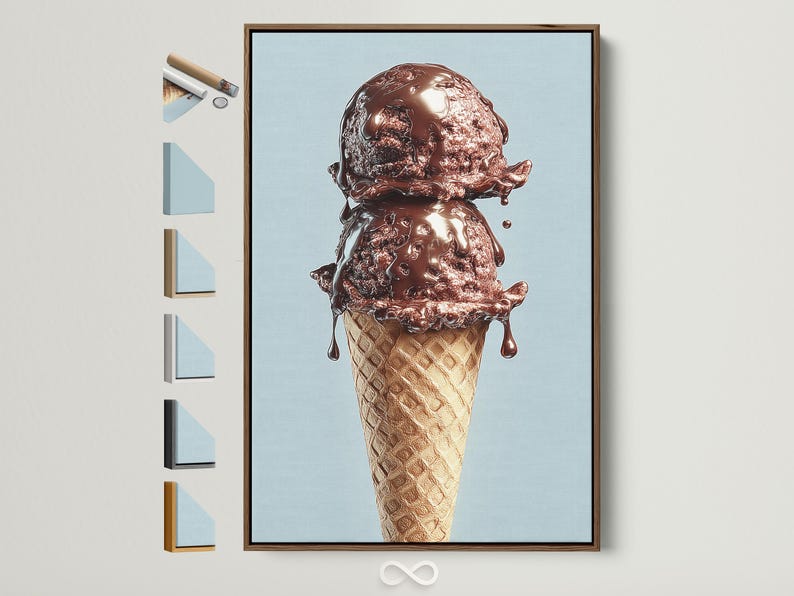 Chocolate ice cream cone illustration on a light blue background