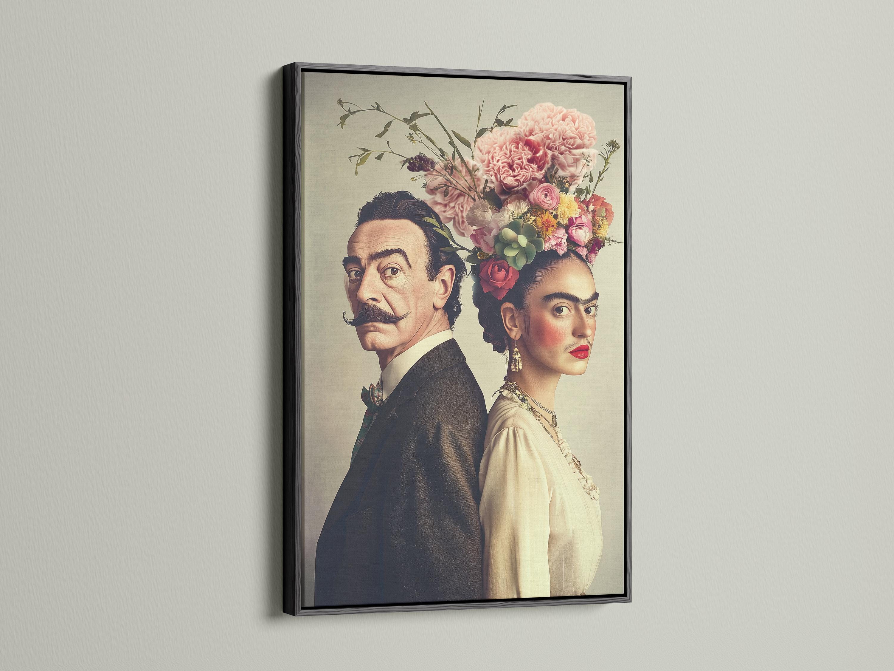 Mockup showing a framed couple portrait artwork with a floral head crown