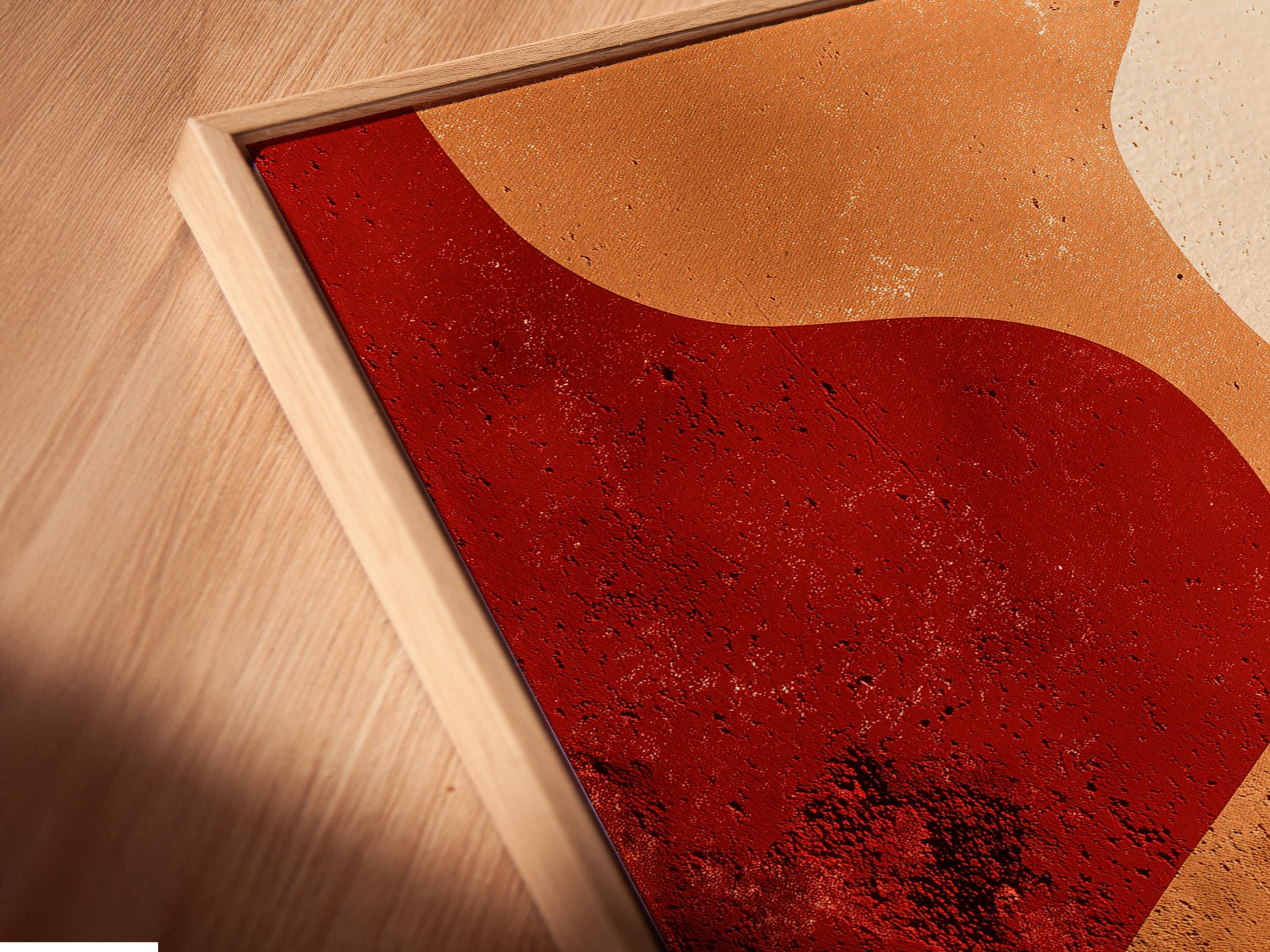 Warm terracotta abstract geometric artwork with rounded curved shapes and cream background detail view